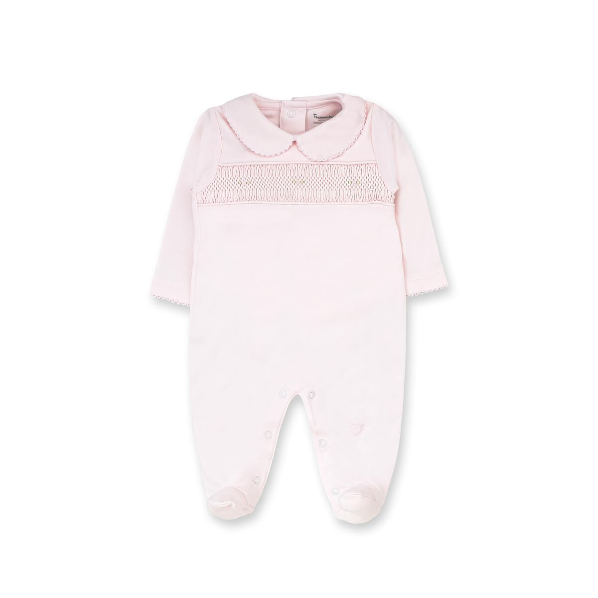 Pink Hand Smocked Pima Footie
