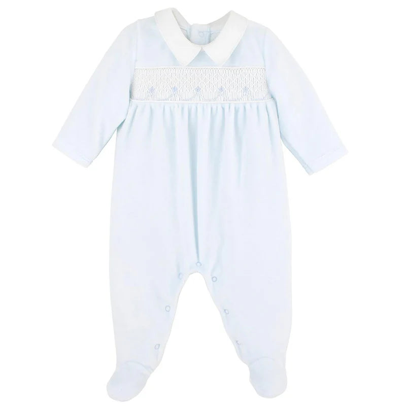 Lt Blue Stars Smocked Footie