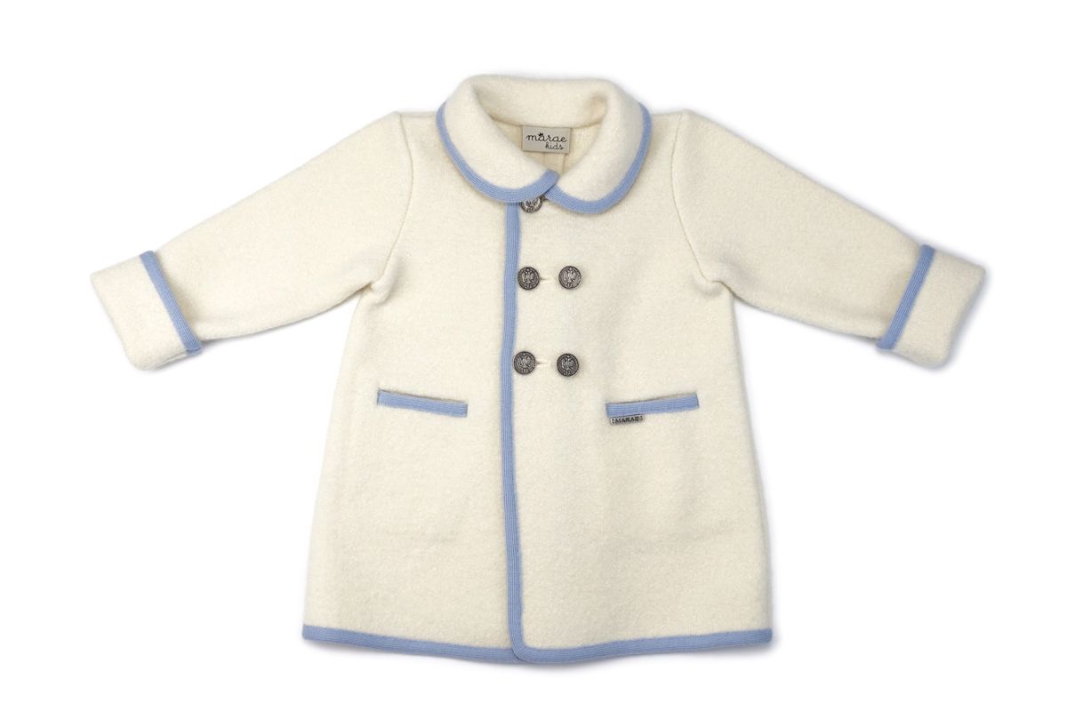 Cream/Light Blue Double Breast Longer Coat