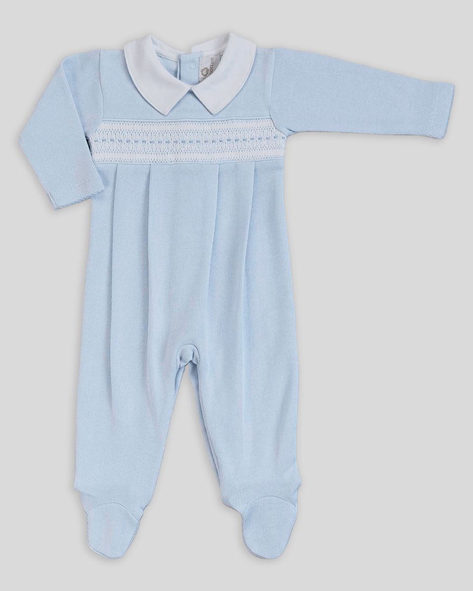 Special Knit Blue Renzi Hand Smocked Footie
