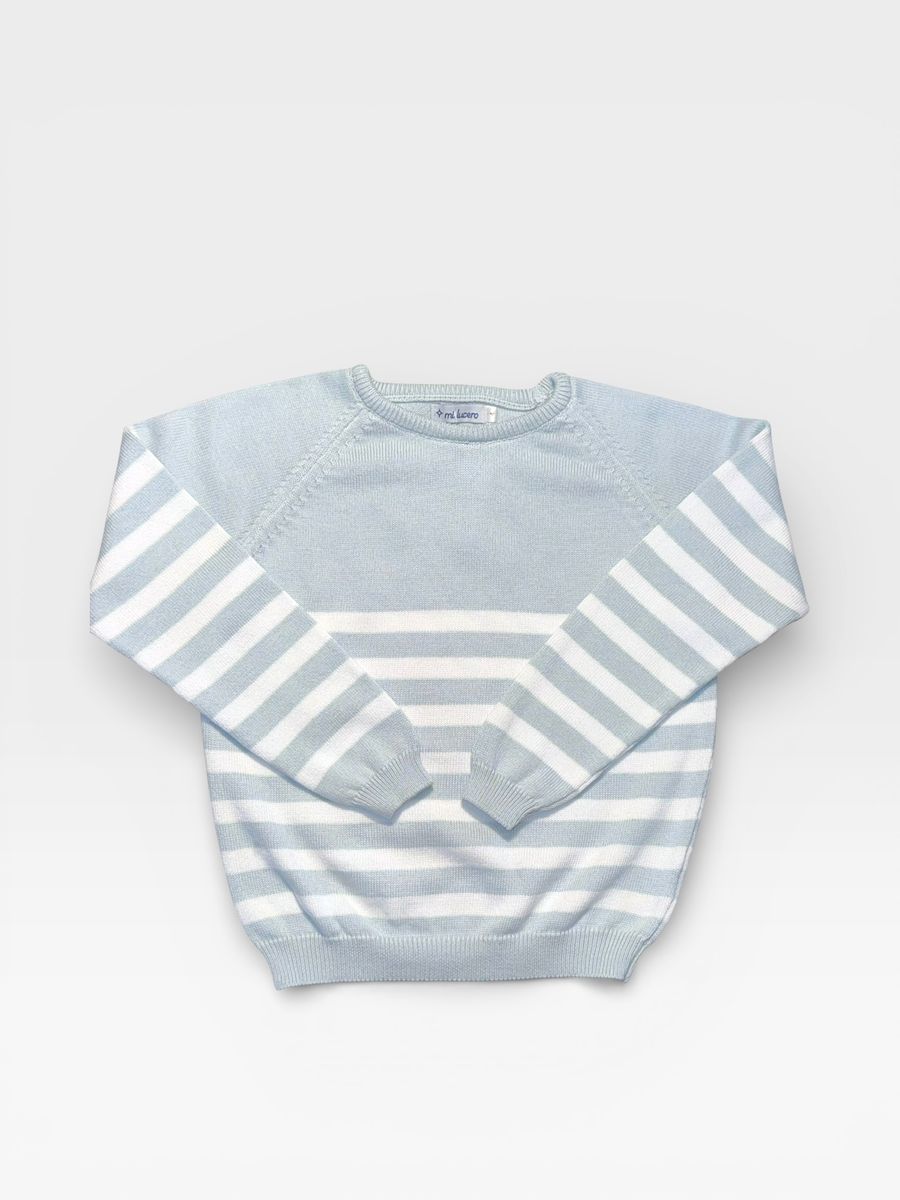 White/Light Blue Striped Crew Neck