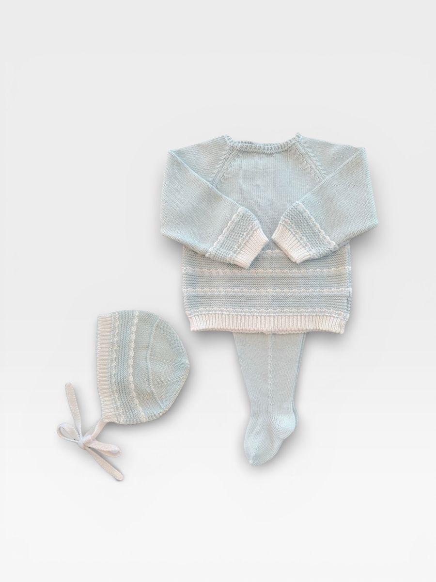 Stripe Layette Three Piece Set Light Blue