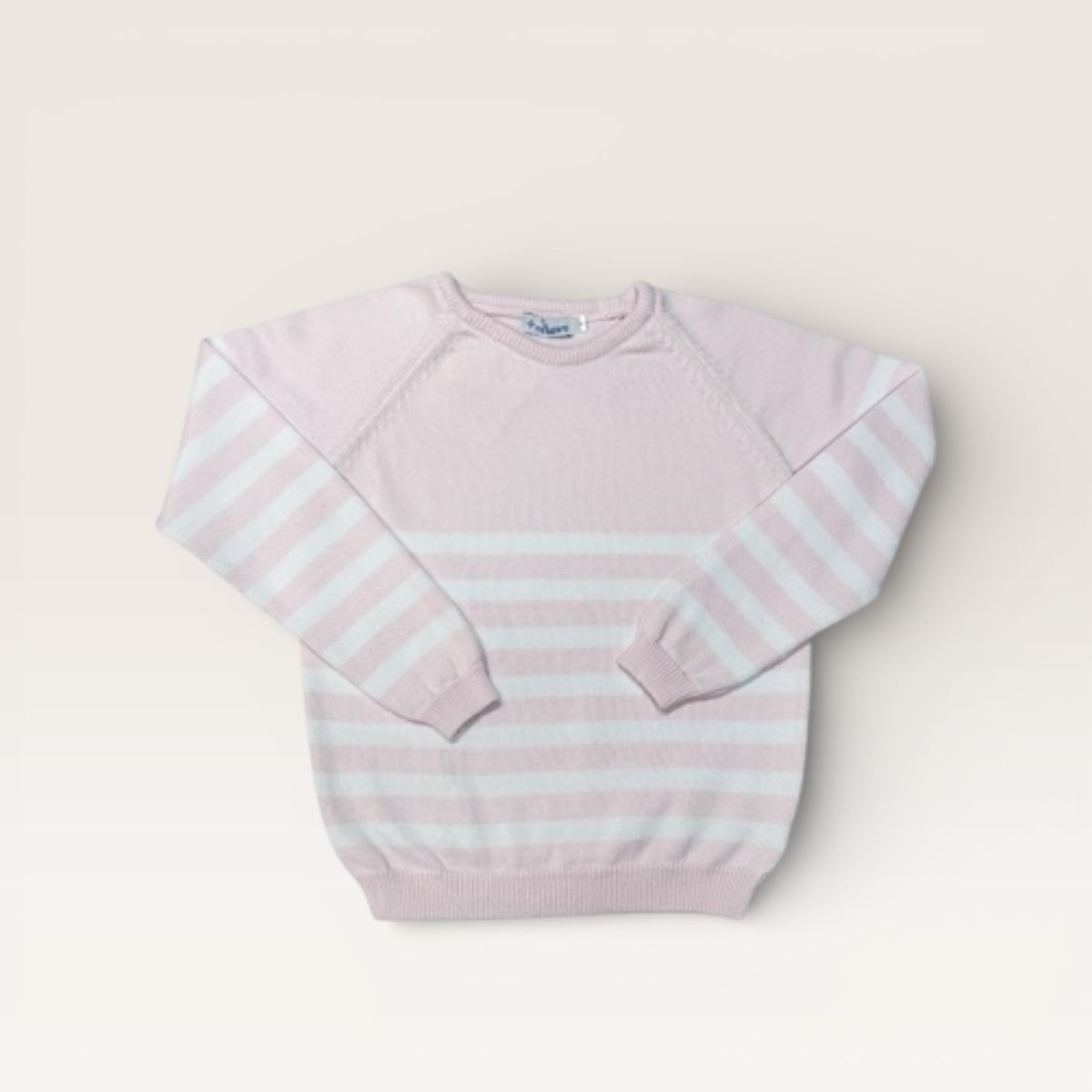 White/Pink Striped Crew Neck