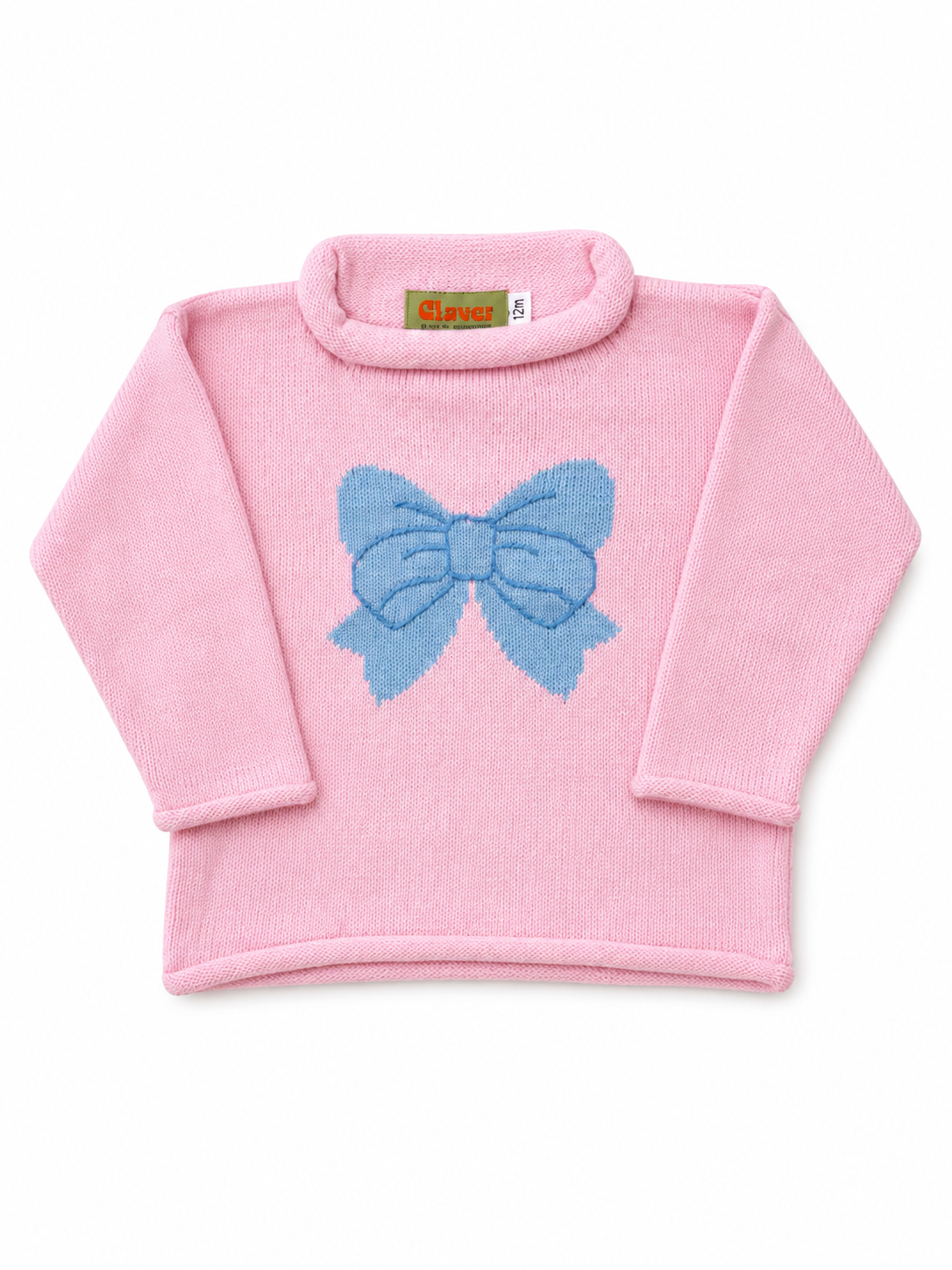 Light Pink Large Bow Roll Neck Sweater
