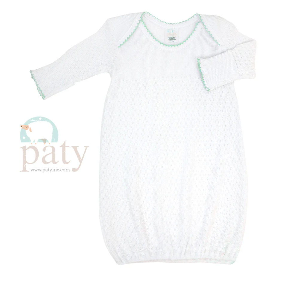 Knit Overlap Shoulder Gown-Mint & Blue