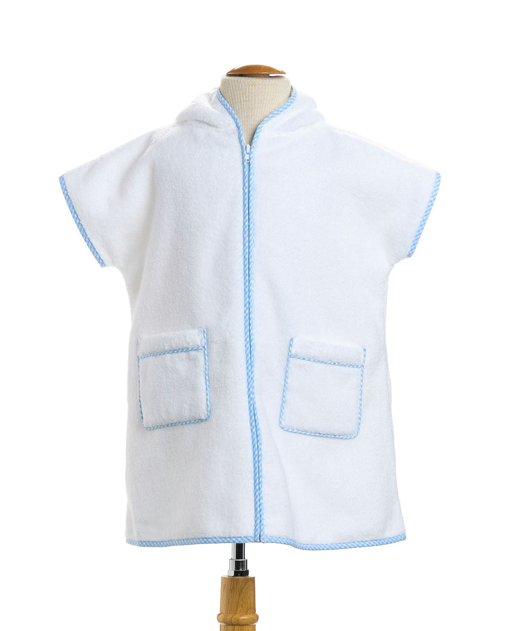 Blue Gingham Sleeveless Cover Up w/ Hood