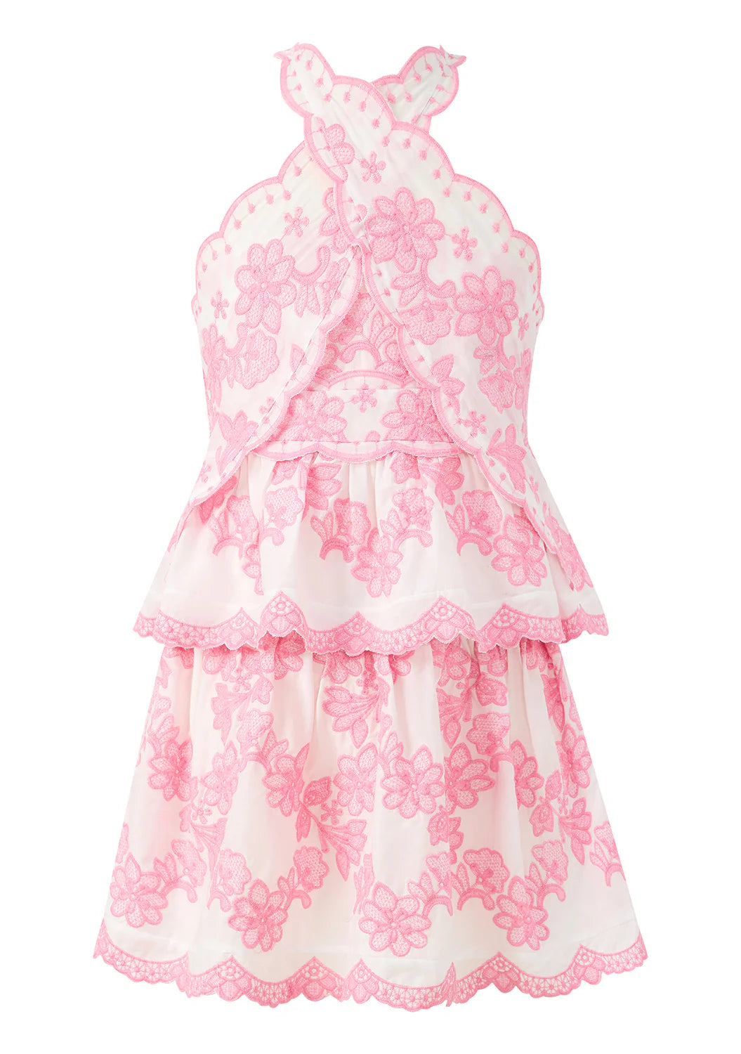 Bubblegum Pink Josie Emb Halter Neck Mini Dress