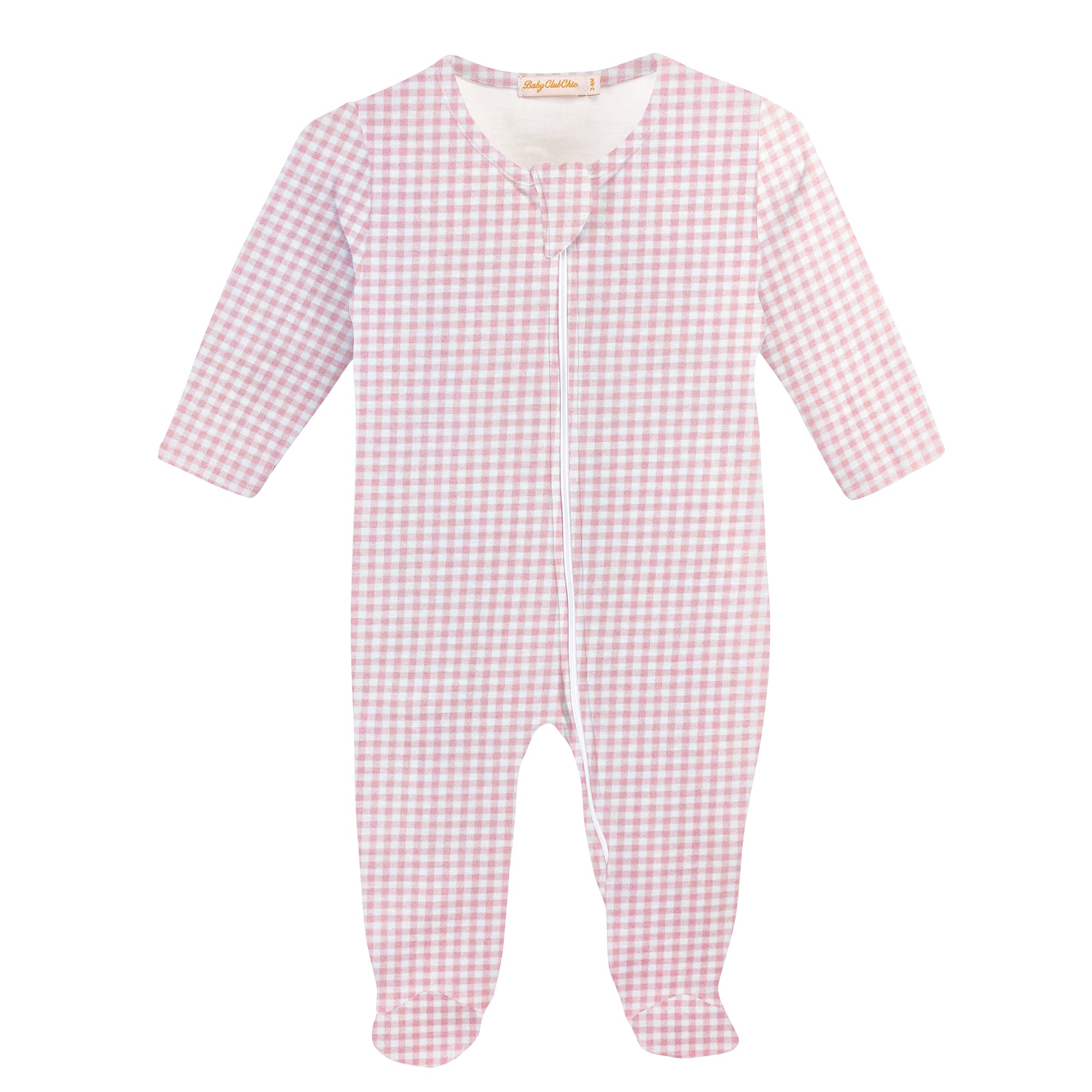 Pink Mini Check Printed Zipper Footie