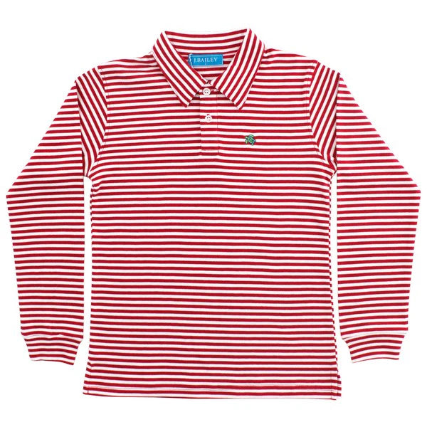 Red/White Striped Long Sleeve Polo