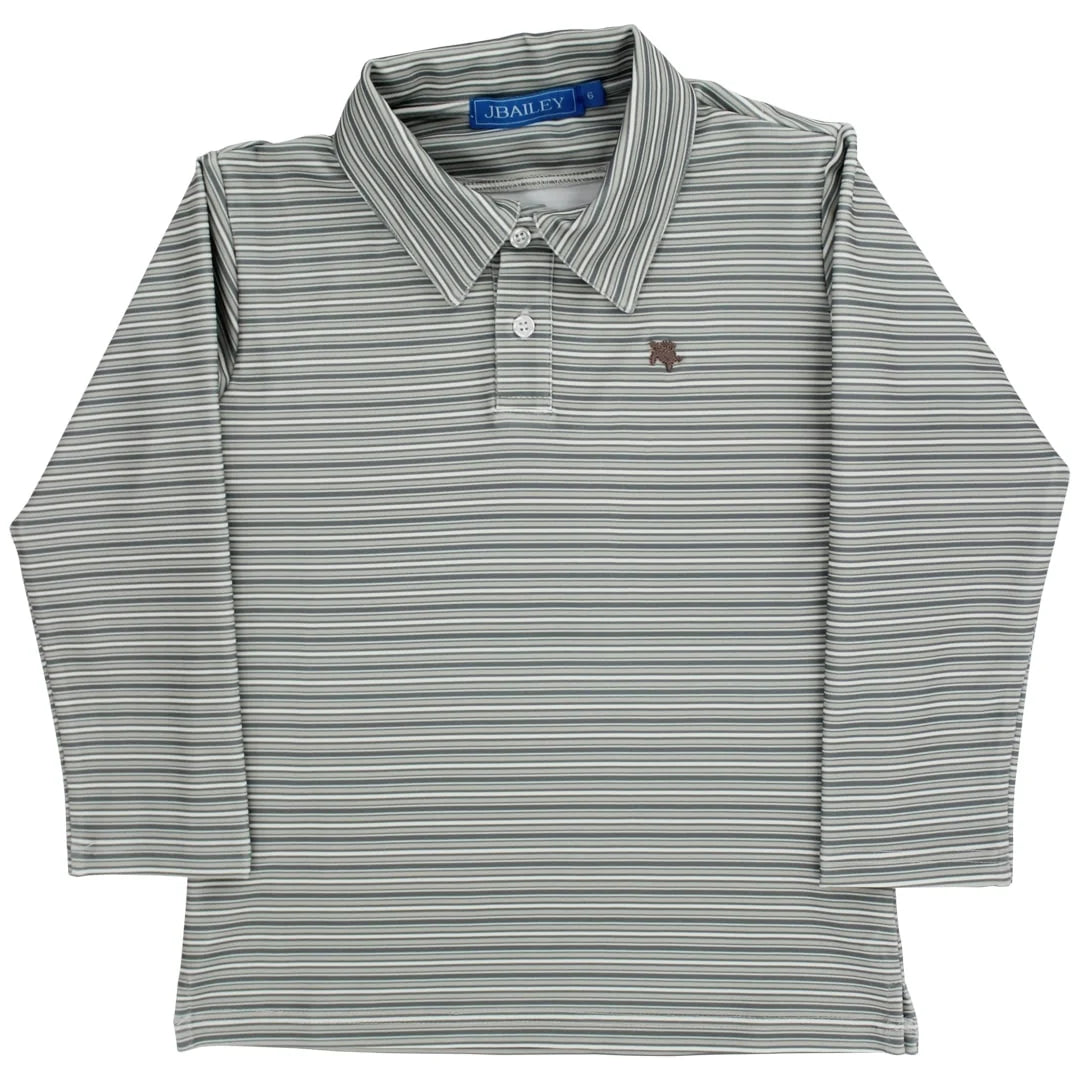 LS Grey Striped Performance Polo
