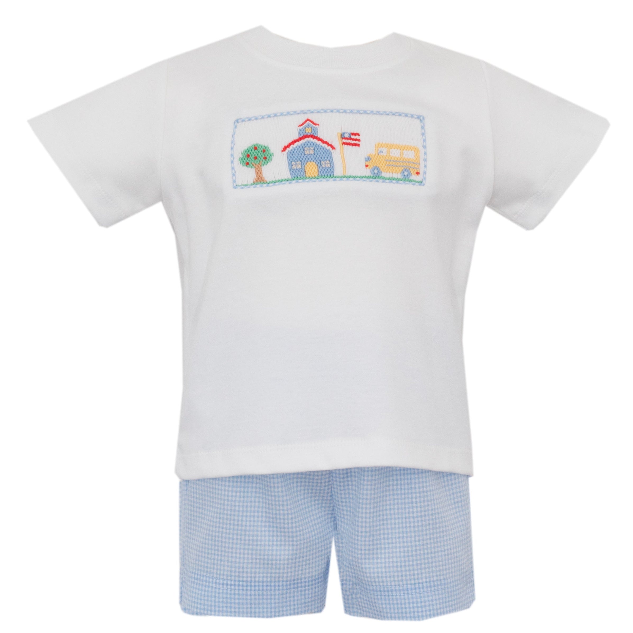 Lt Blue Gingham Boys School House Set