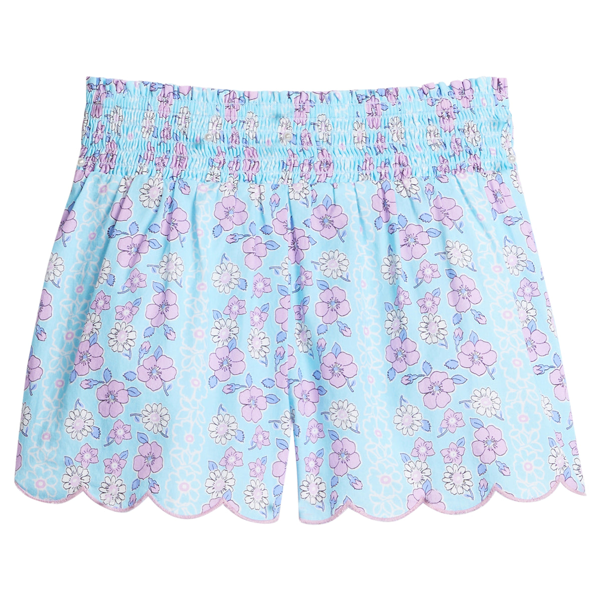 Marguerite Floral Aqua Shirred Scallop Short