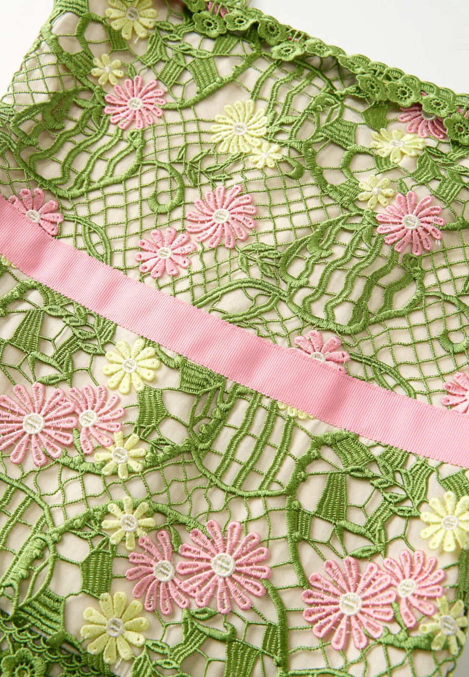 Lana Green Embroidered Mini Dress