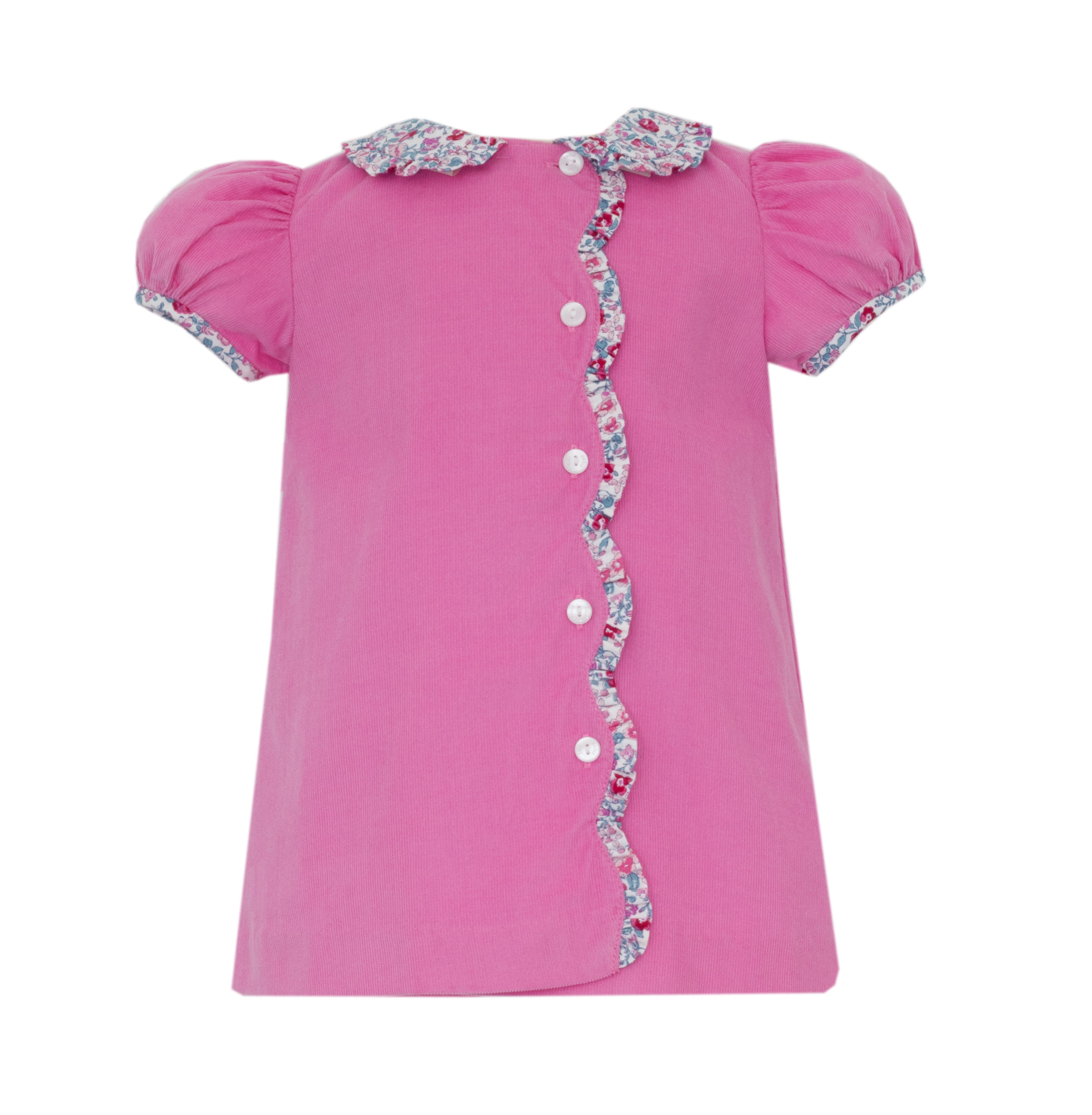 Pink Cord Dress w/ Floral Ruffles