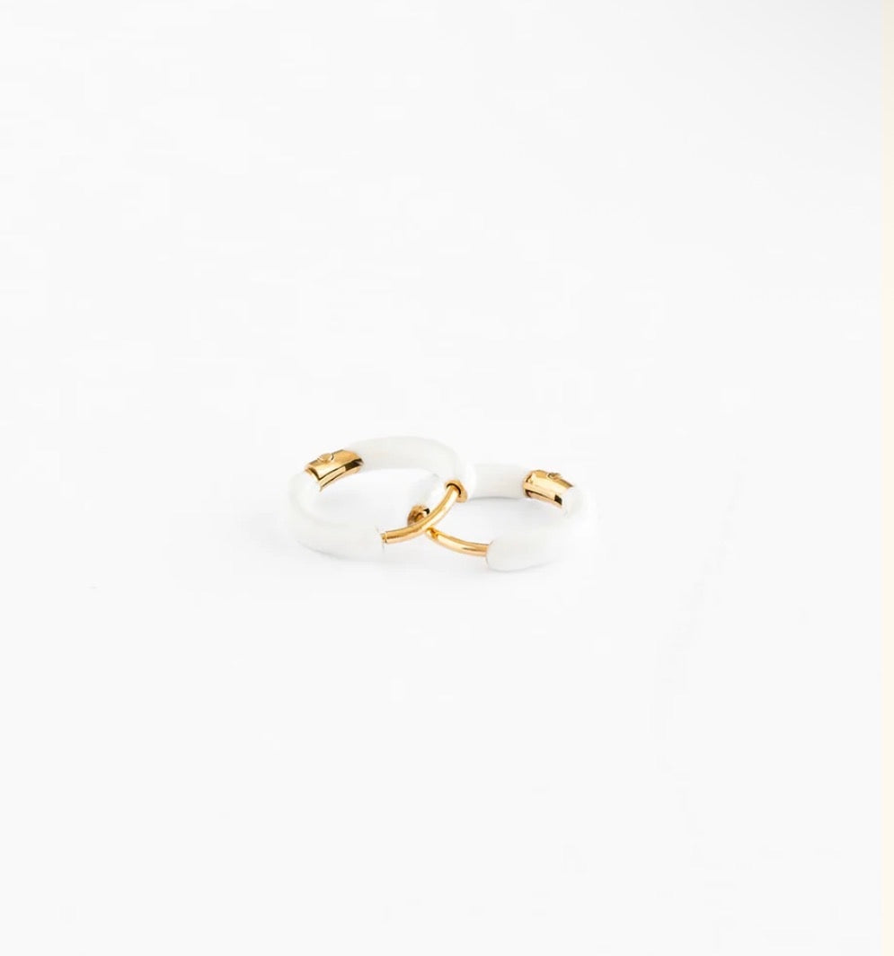 White Enamel Hoop Earrings