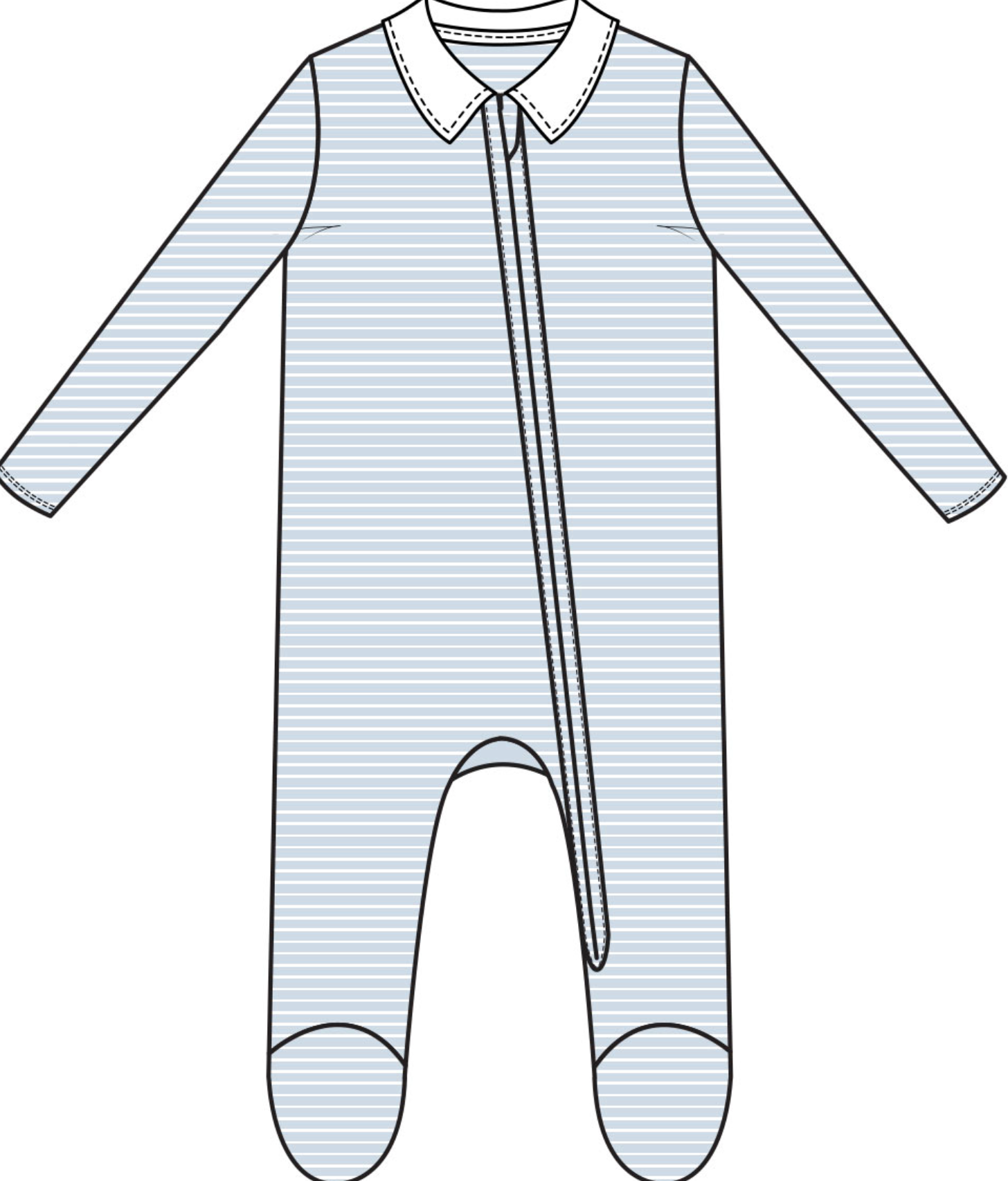 Stripe Classic Blue Polo 2 Way Zipper Footie