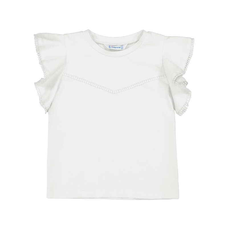 White SS T-Shirt w/ Lace Trim