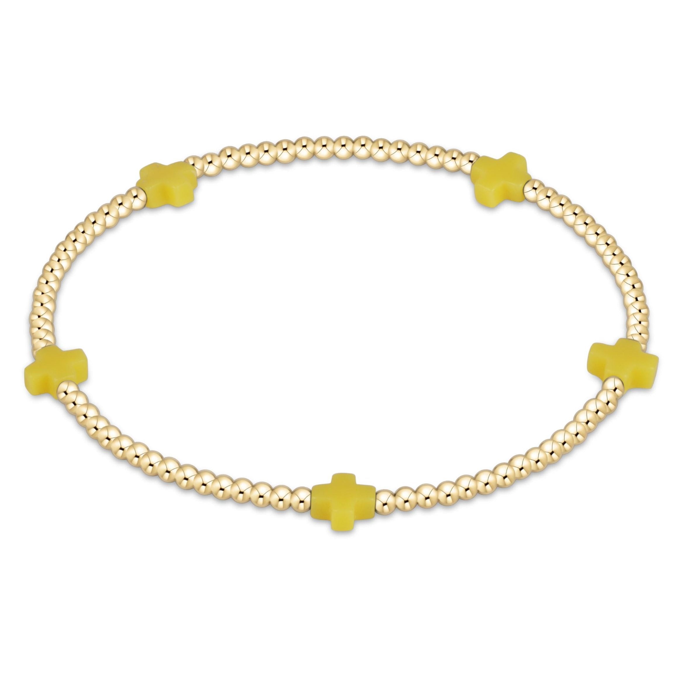 E Newton Signature Cross Small Gold Pattern 2mm Bead Bracelet-Canary