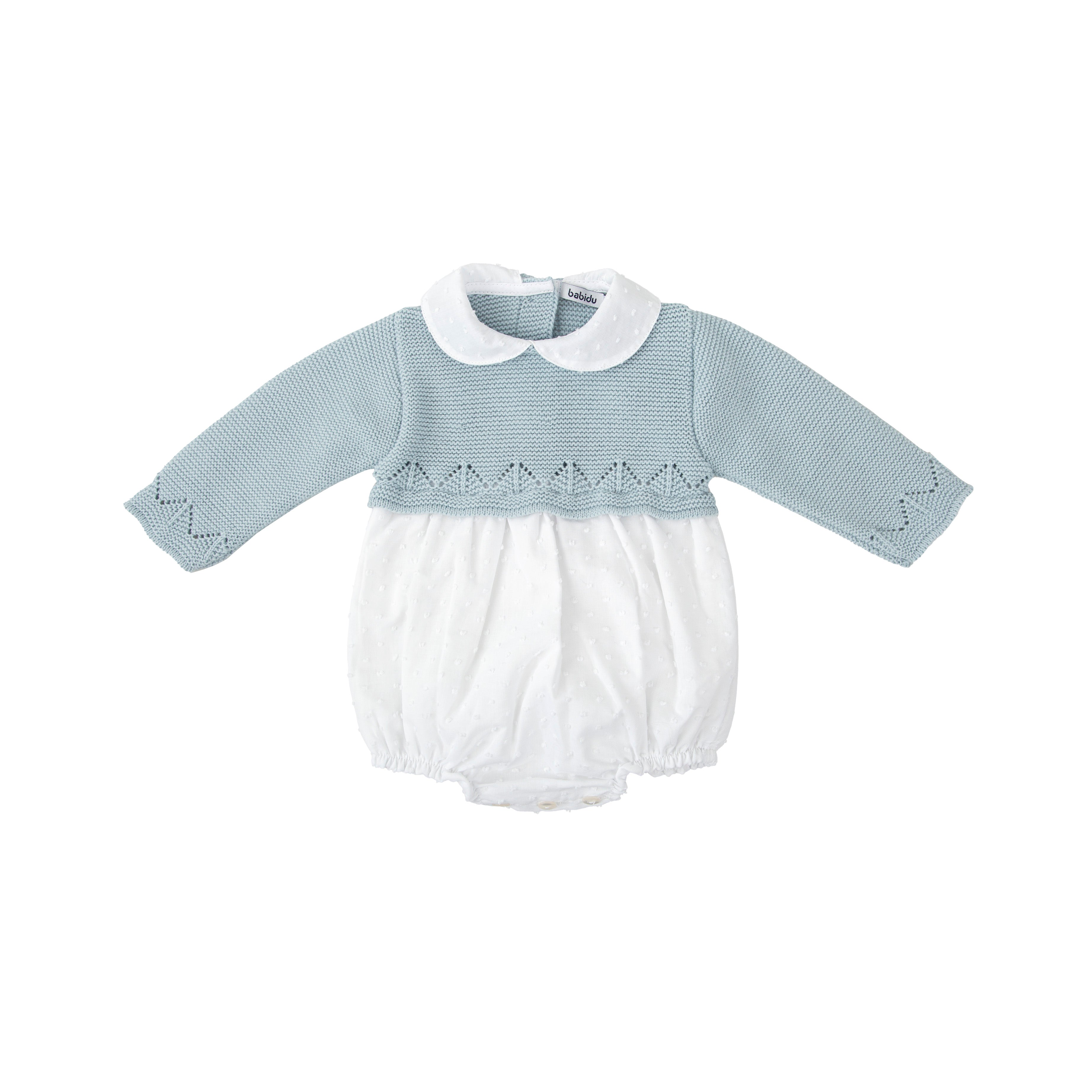 Blue Swiss Dot Romper & Bonnet