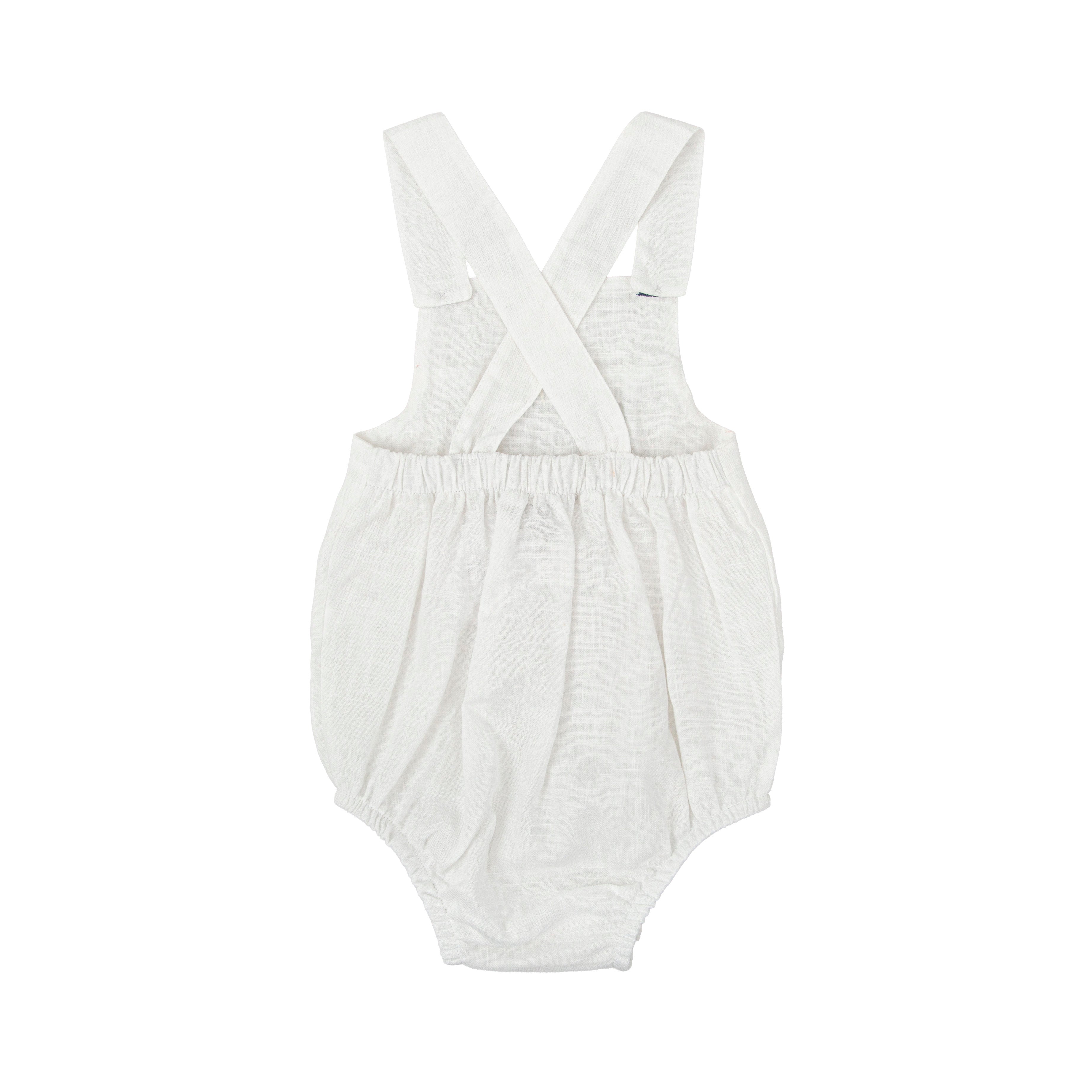 White w/ Navy Smocked Bubble