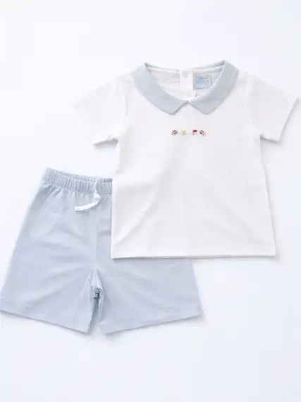 Pale Blue Football Season Short Set