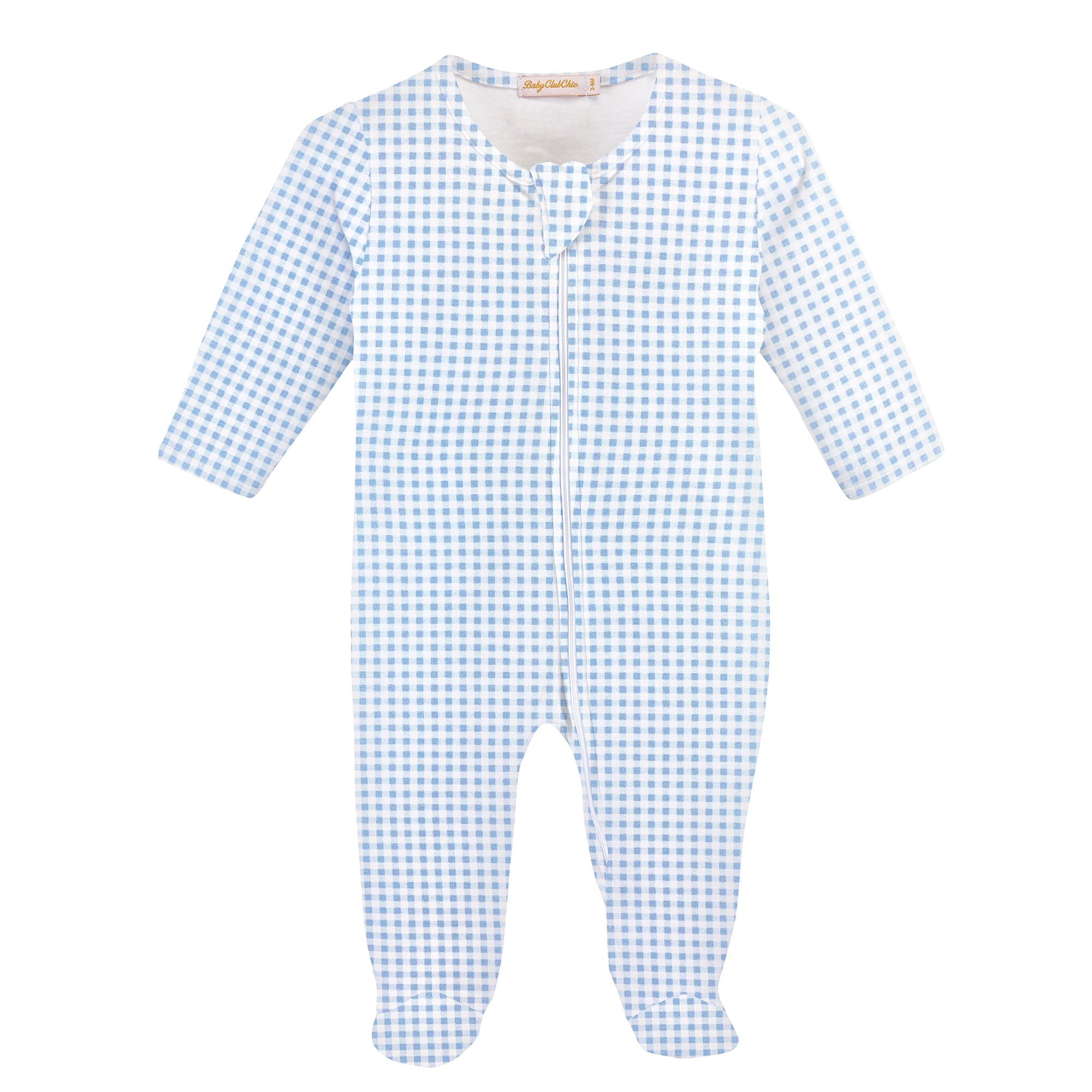 Blue Mini Check Printed Zipper Footie