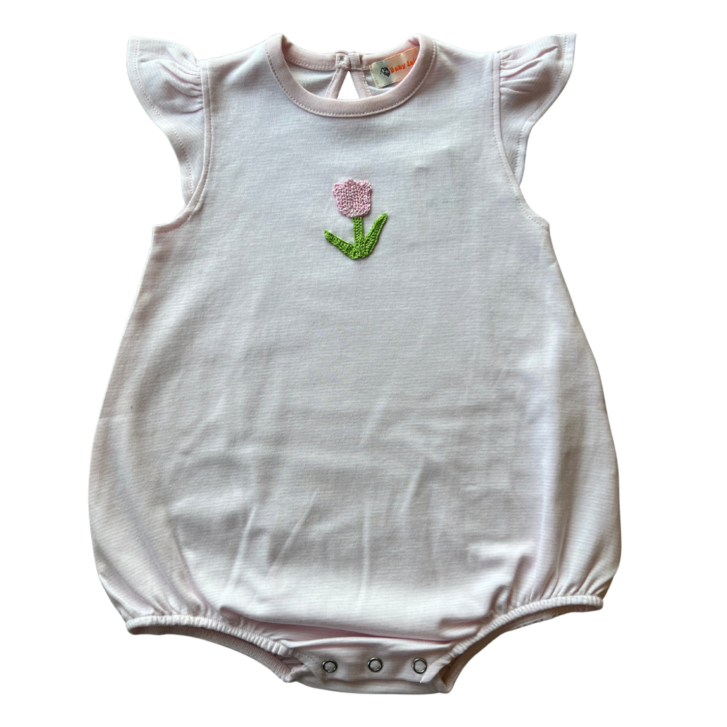 Pink Stripe Flutter Sleeve Crochet Tulip Bubble