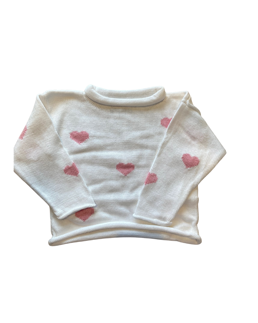 White/Pink Hearts All Over Roll Neck Sweater (Kid)