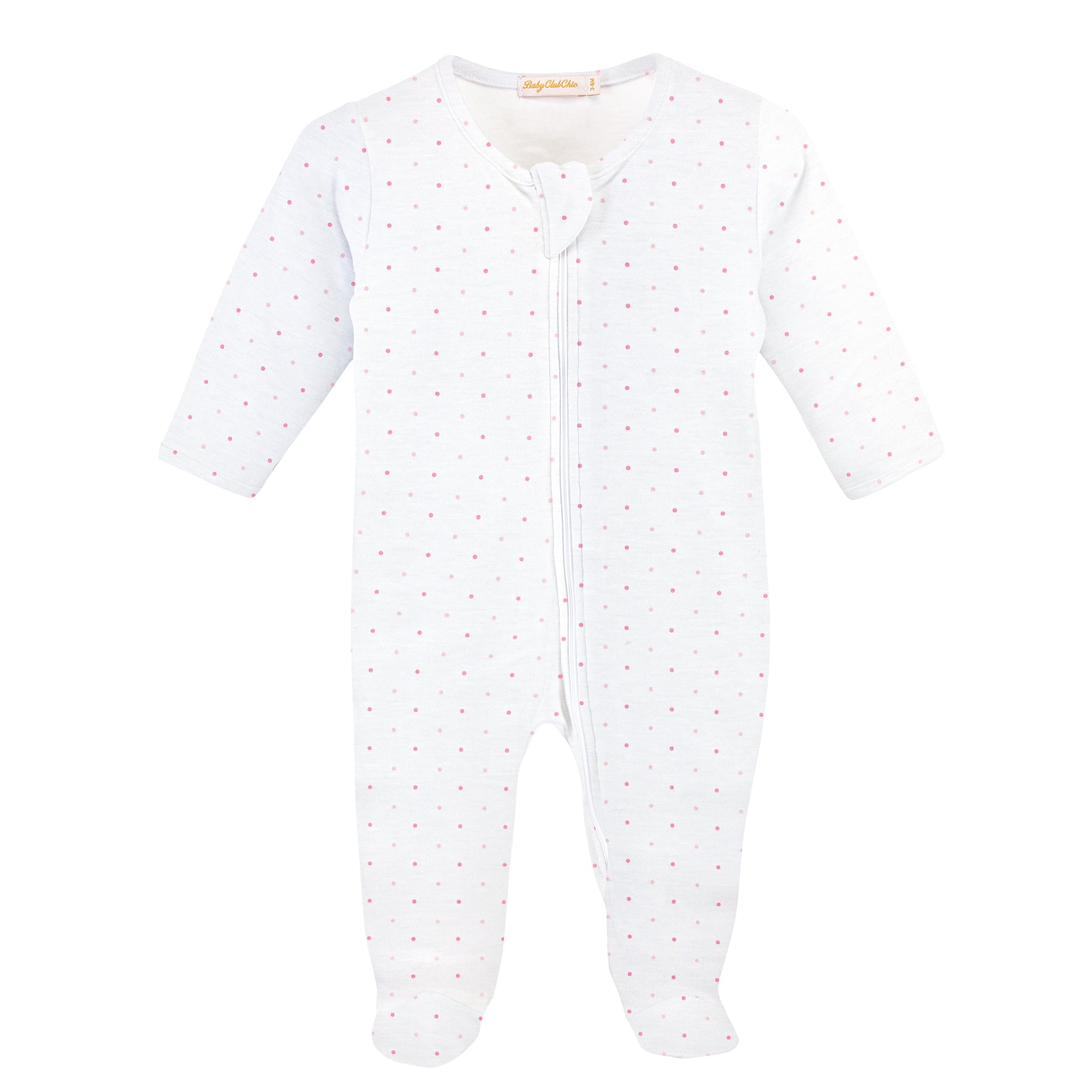 Pink Dot Printed Zipper Footie