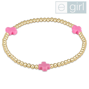 E Girl Signature Cross Gold 3mm Bracelet Bright Pink