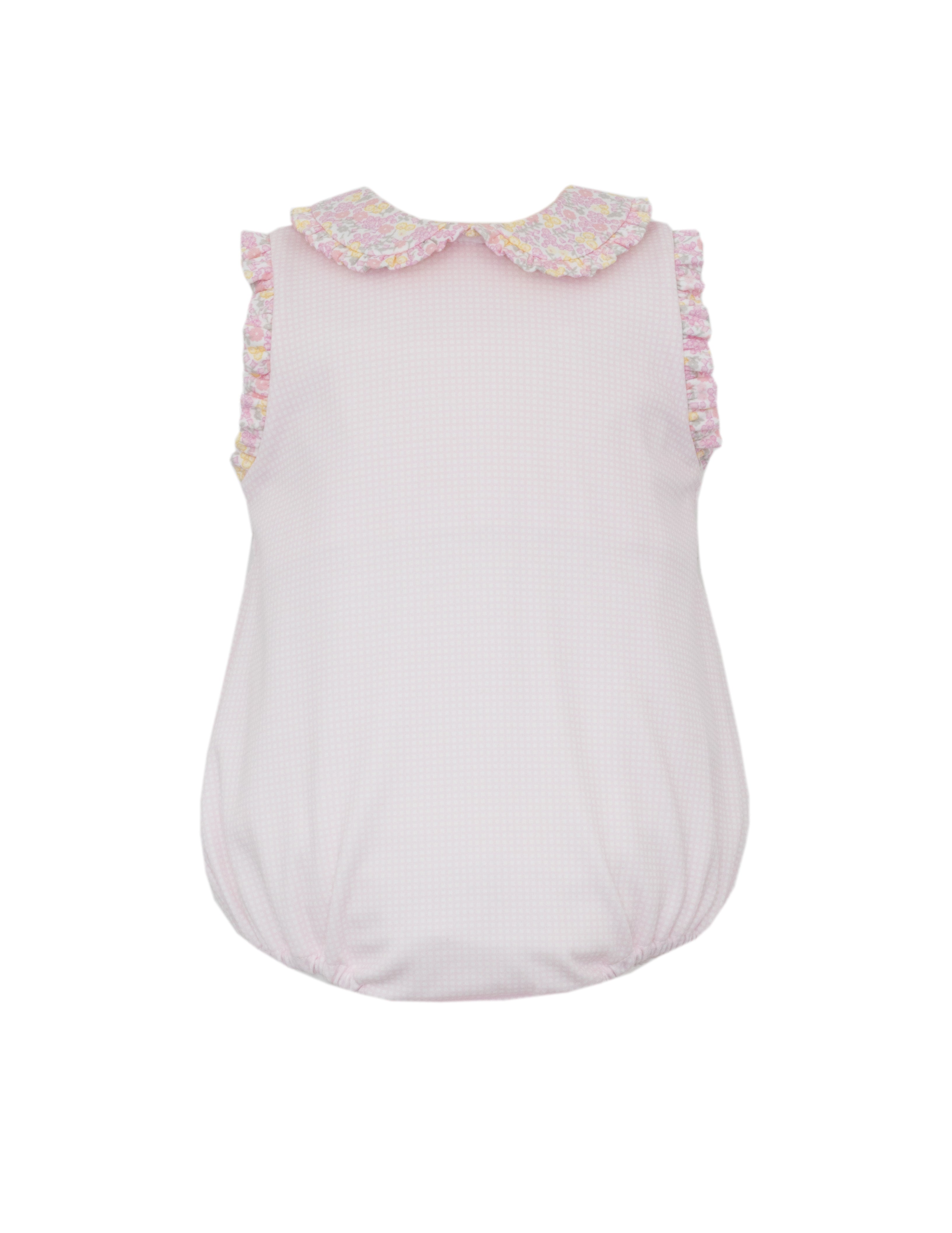 Pink Knit Gingham Sleeveless Bubble w/ Multi Flower Knit Print