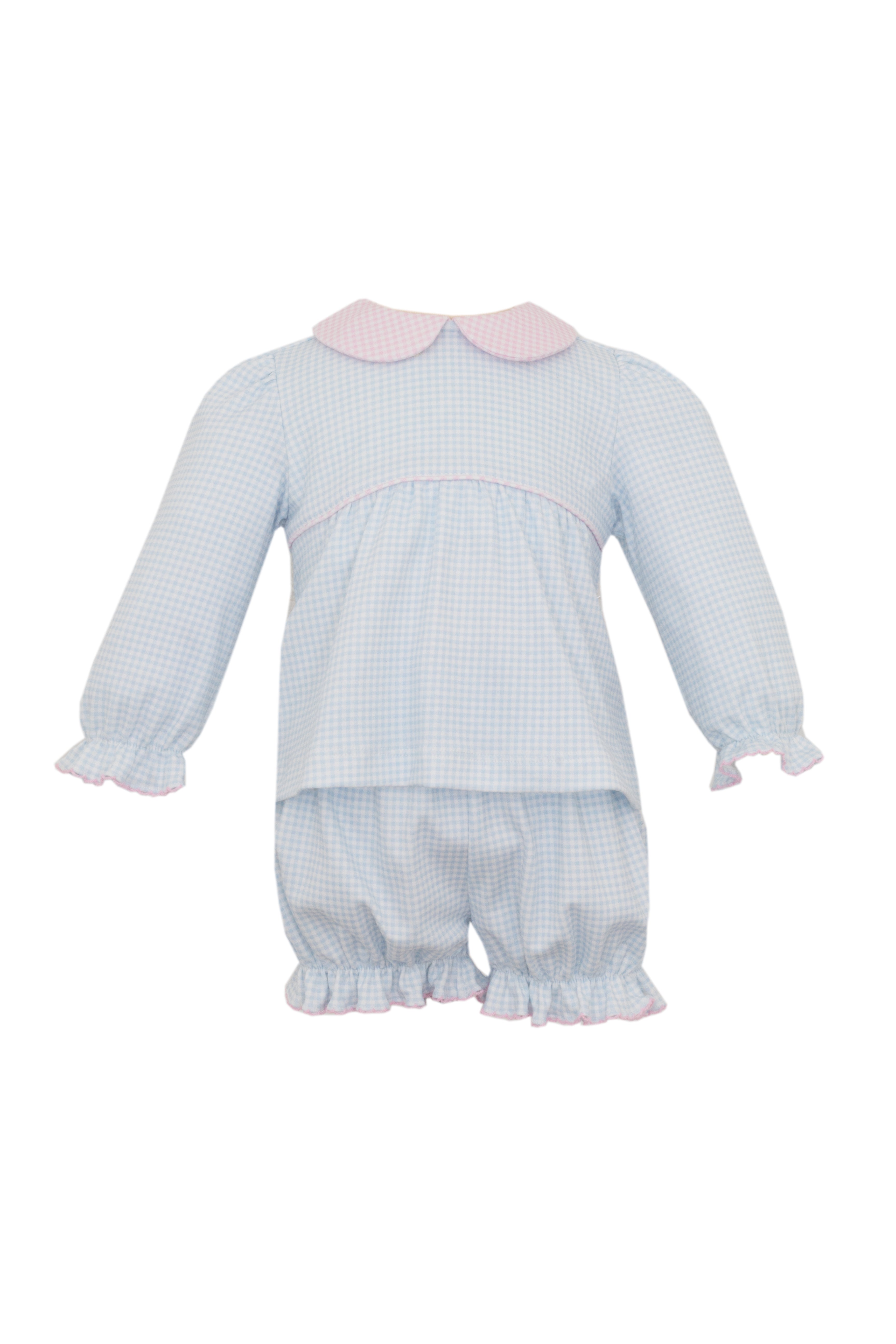 Lt Blue Gingham Knit Bloomer Set