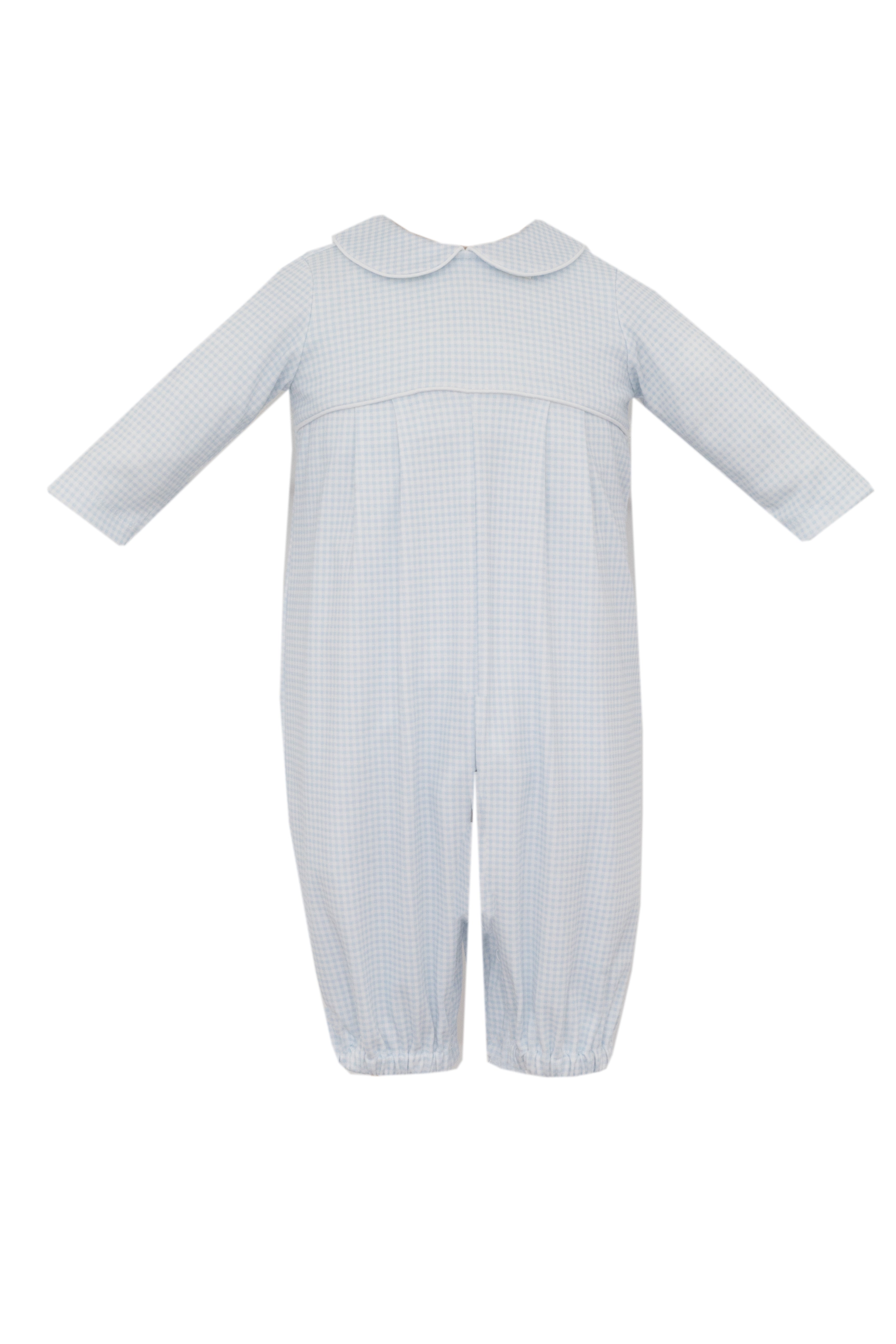 Lt Blue Gingham Knit Long Romper
