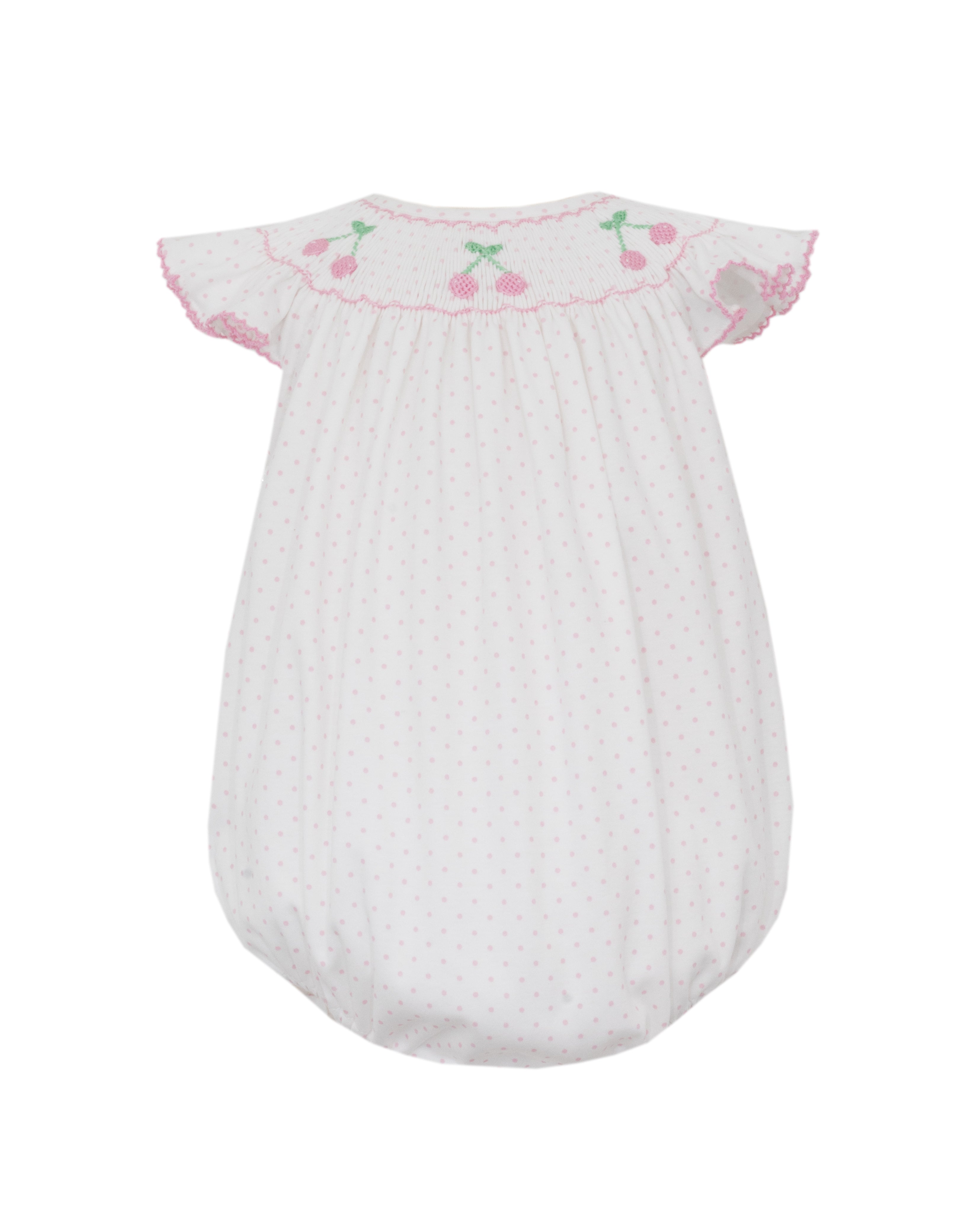 Pink & White Dot Cherry Angel Sleeve Bishop Bubble
