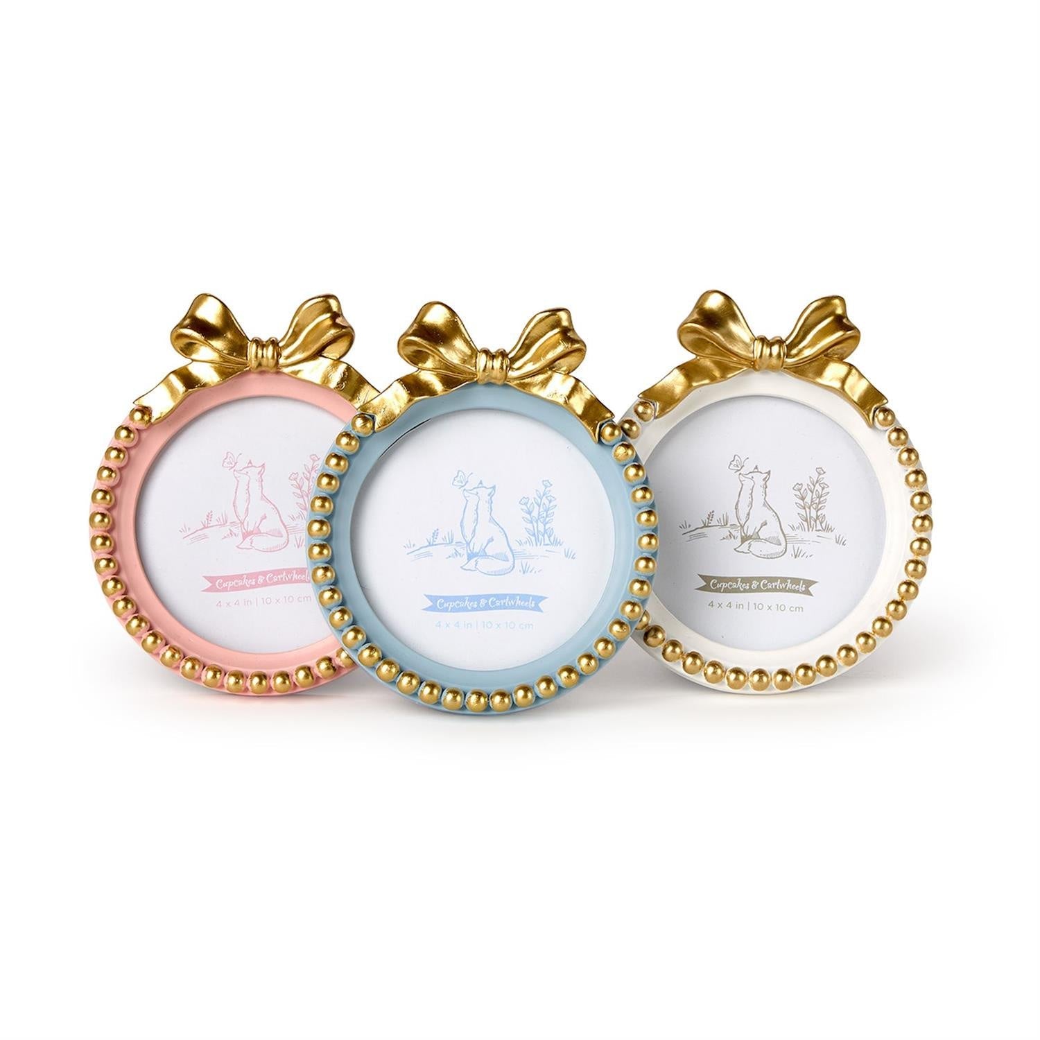 Golden Bow 4"x4" Round Photo Frame