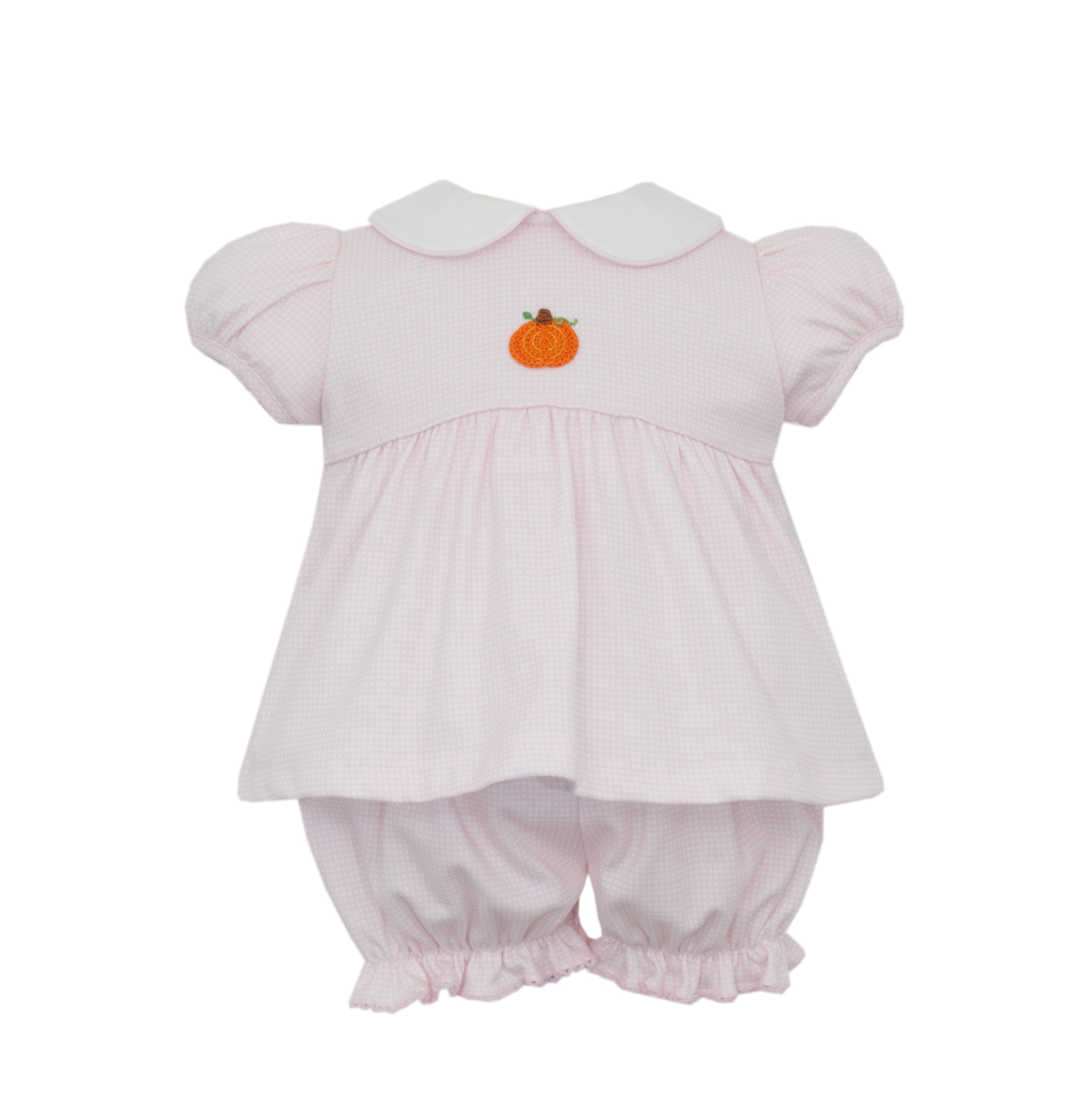 Pink Check Knit Pumpkin SS Bloomer Set
