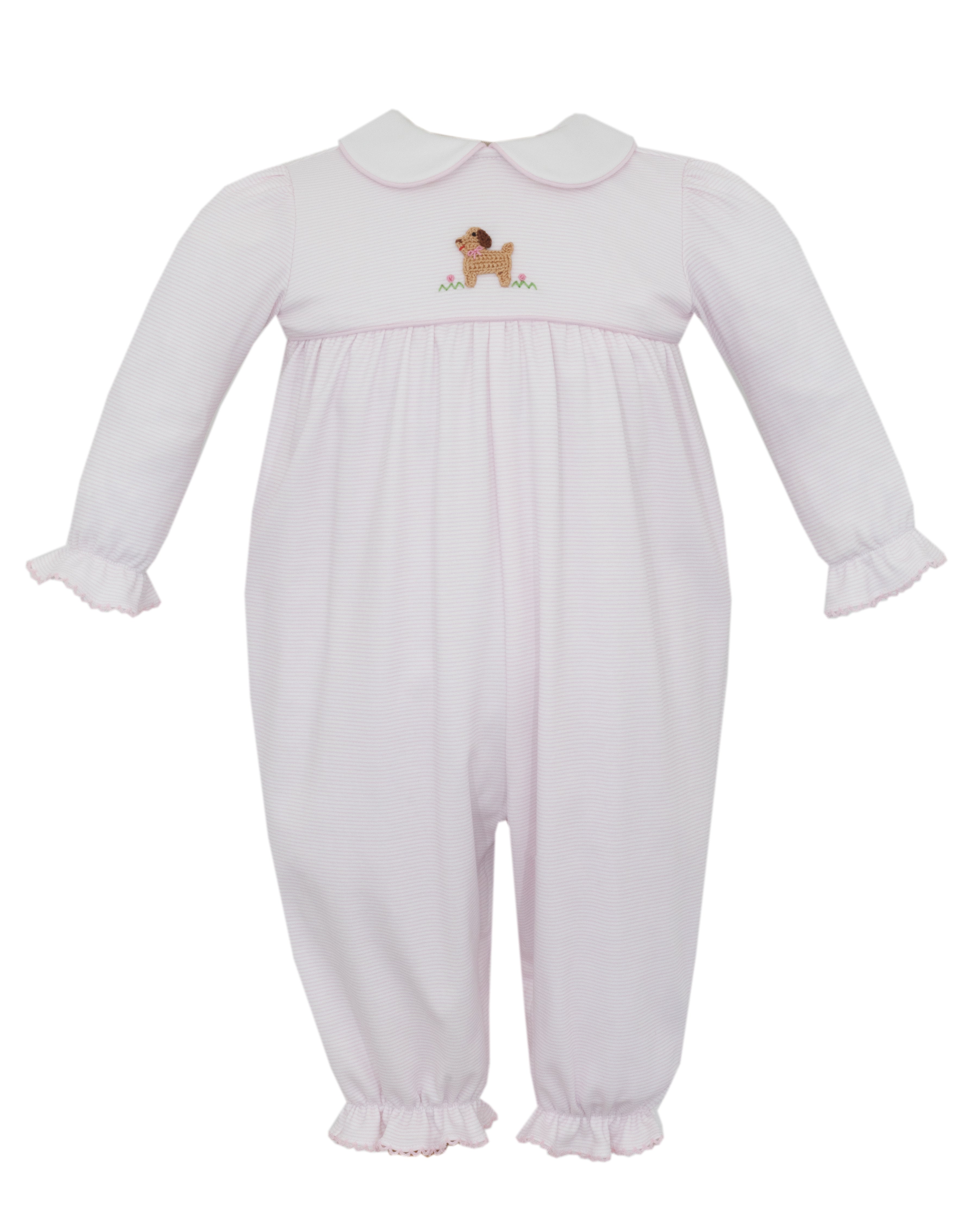 Pink Stripe LS Puppies Romper