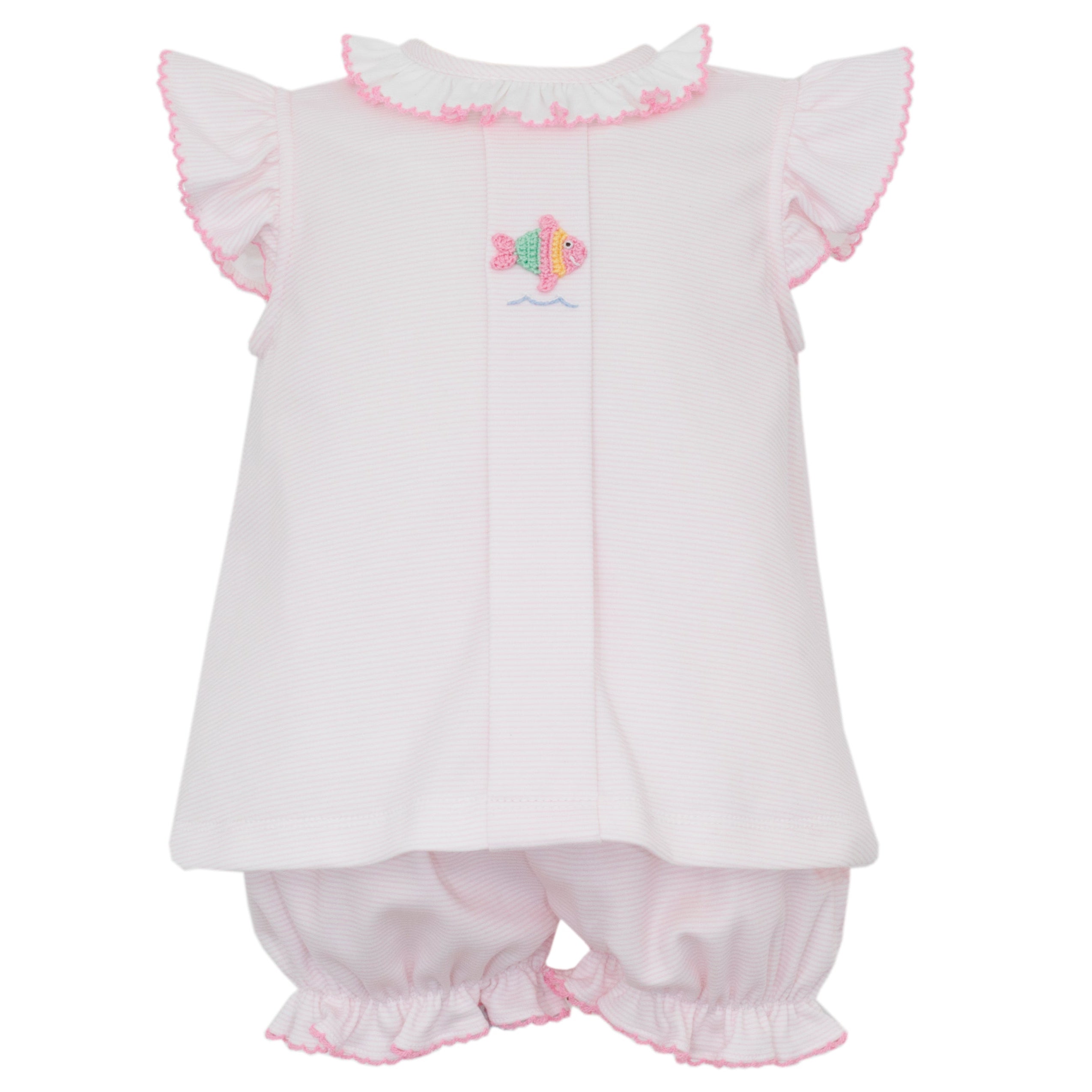 Pink Knit Stripe Fish Bloomer Set