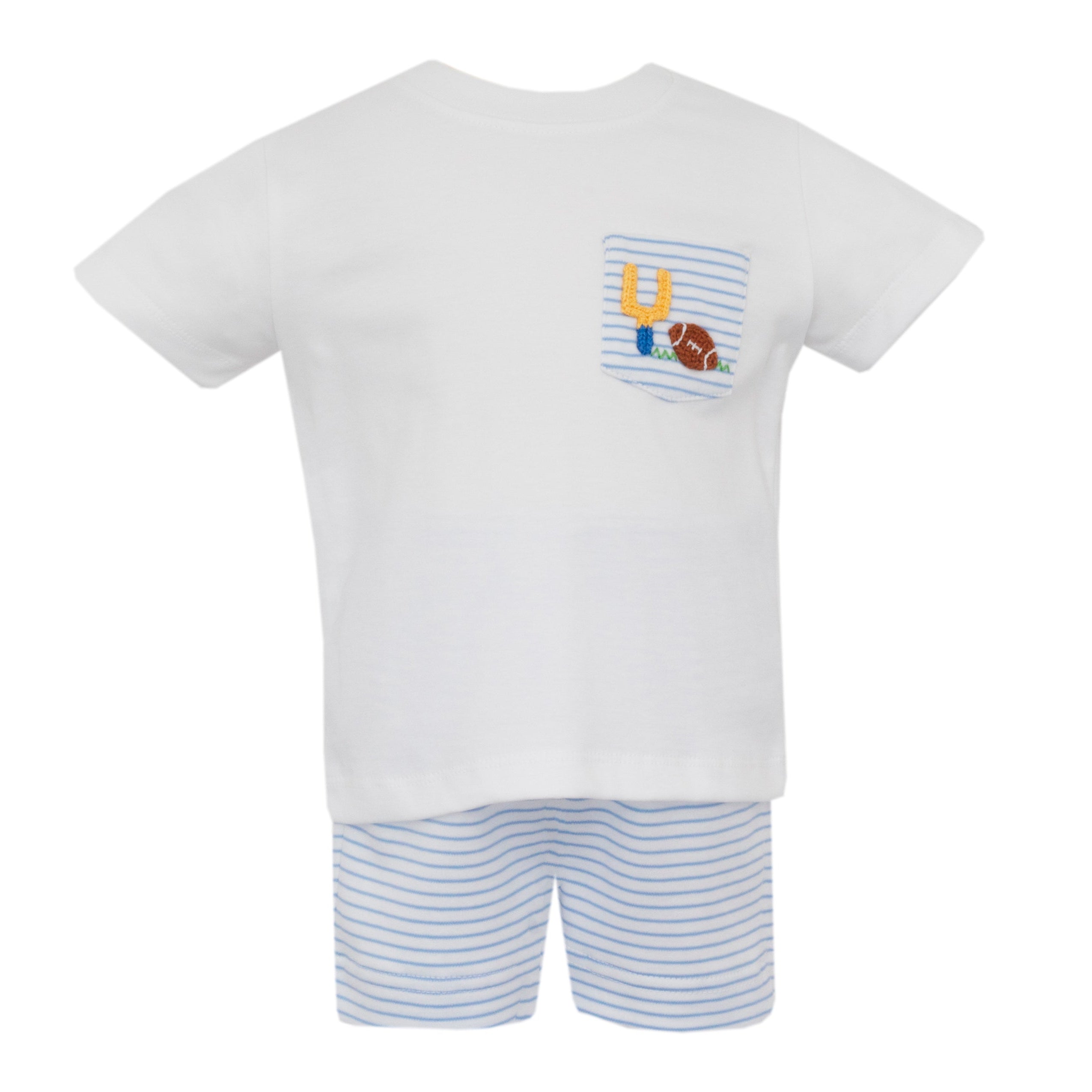 Blue Knit Stripe Football Short Set