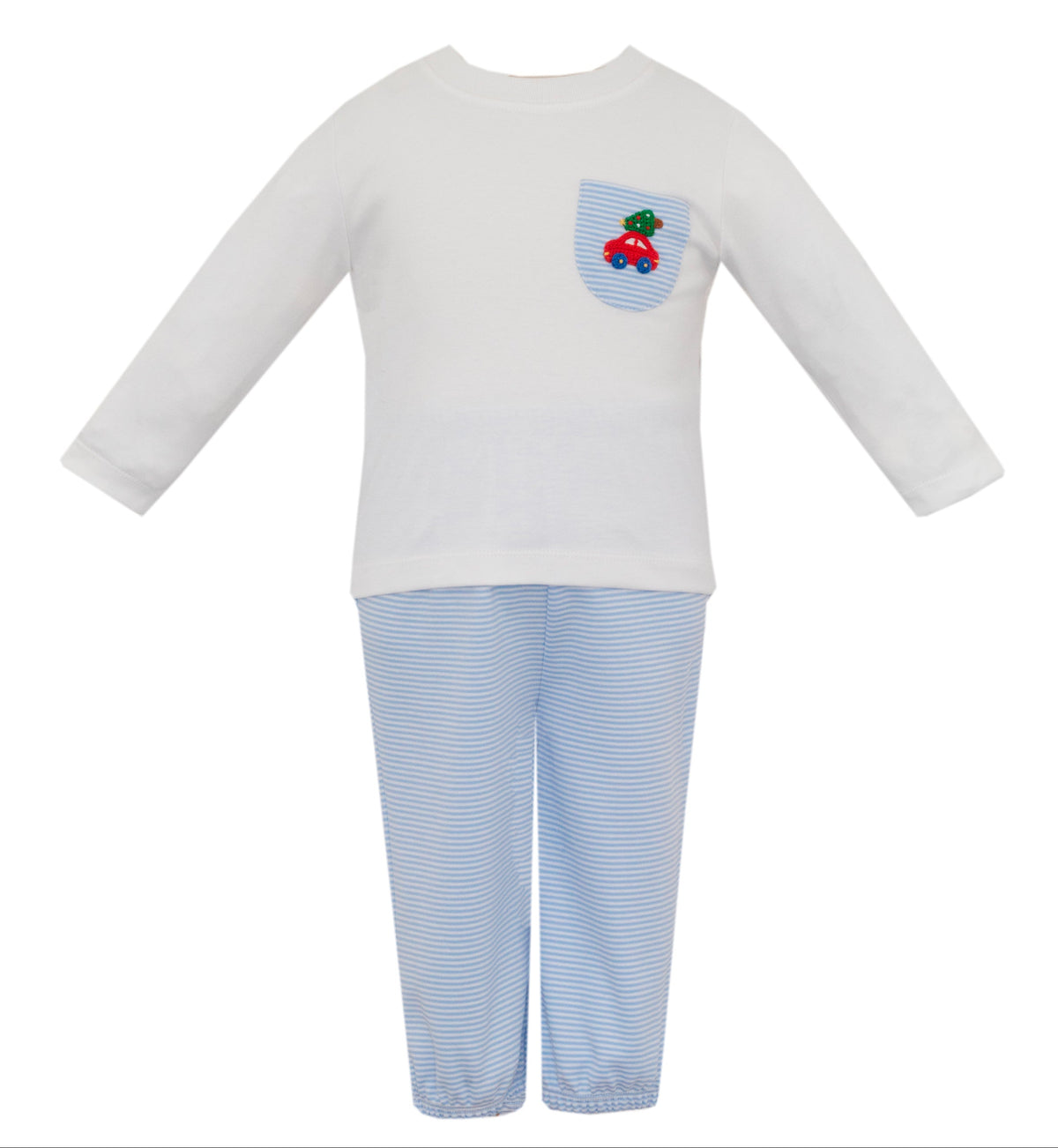 Blue Knit Stripe Car w/ Tree Pant Set