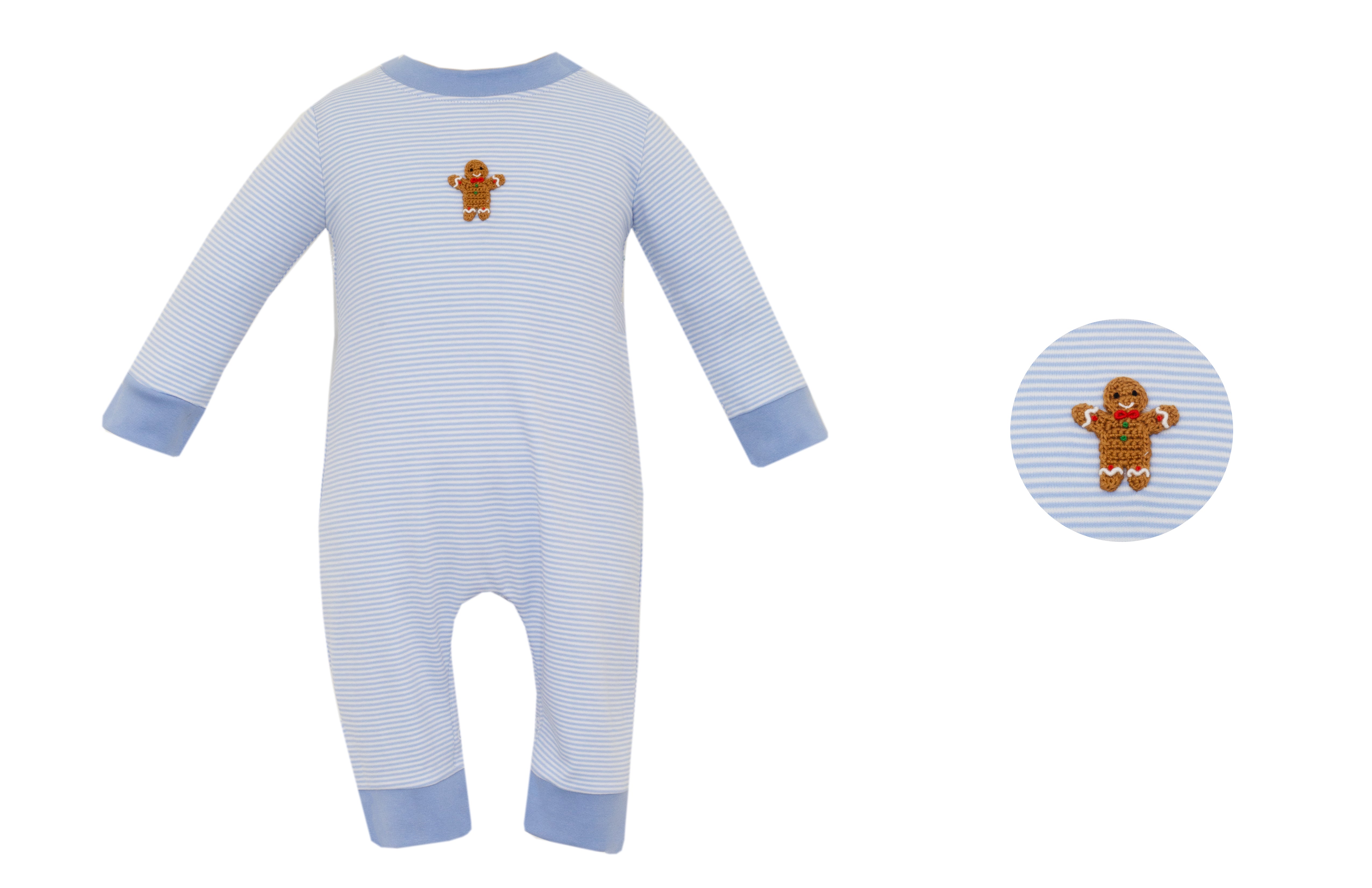 Blue Stripe Gingerbread Long Romper (Infant)