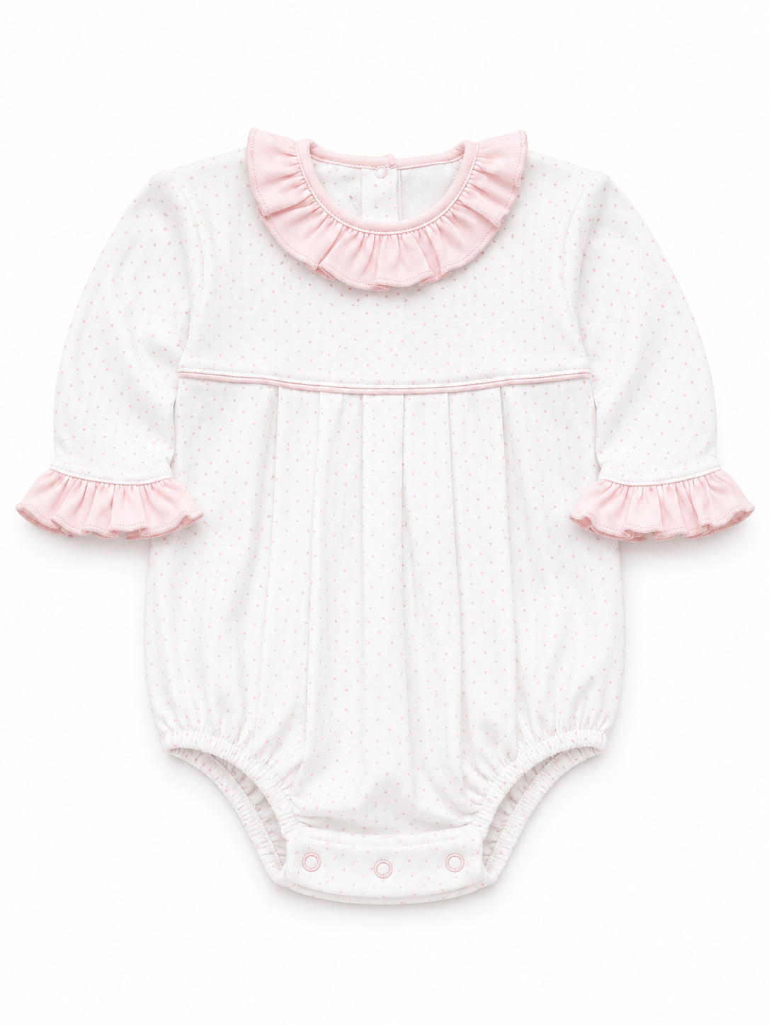 Pink Dot w/ Ruffle Collar LS Pleated Bubble