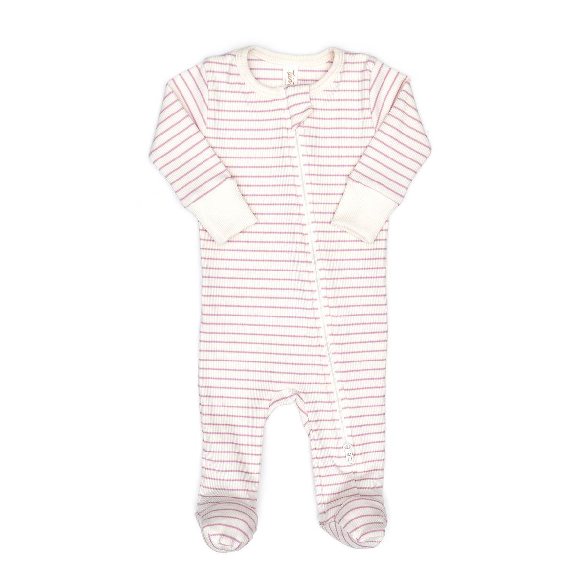 Double Way Zip Ribbed Footie Lilac Stripe