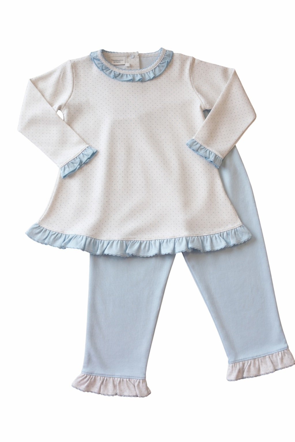 Light Blue Dot Long Pant Set w/ Ruffle
