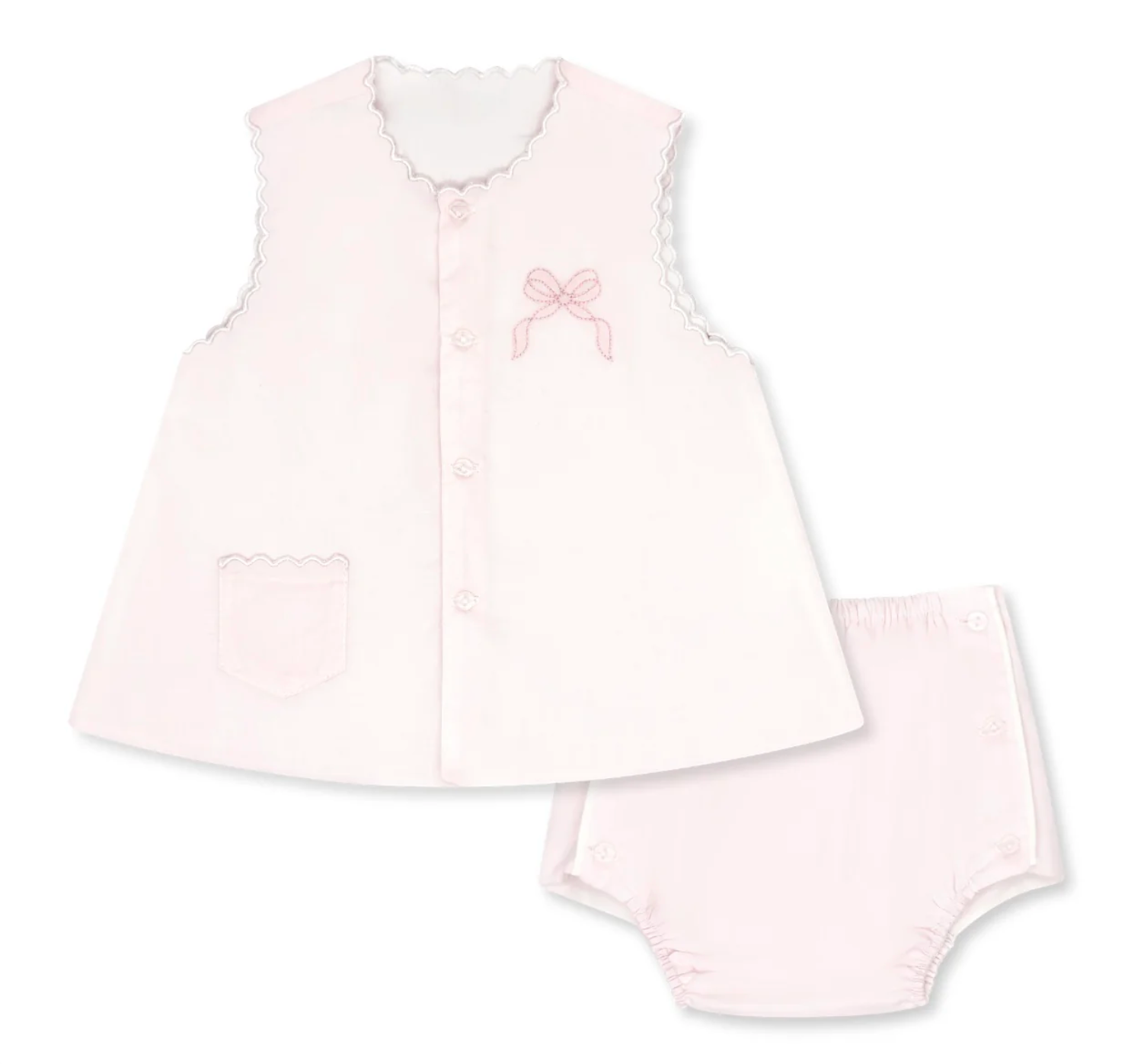 Maria Diaper Set - Pink with White Trim and Bow Embroidery