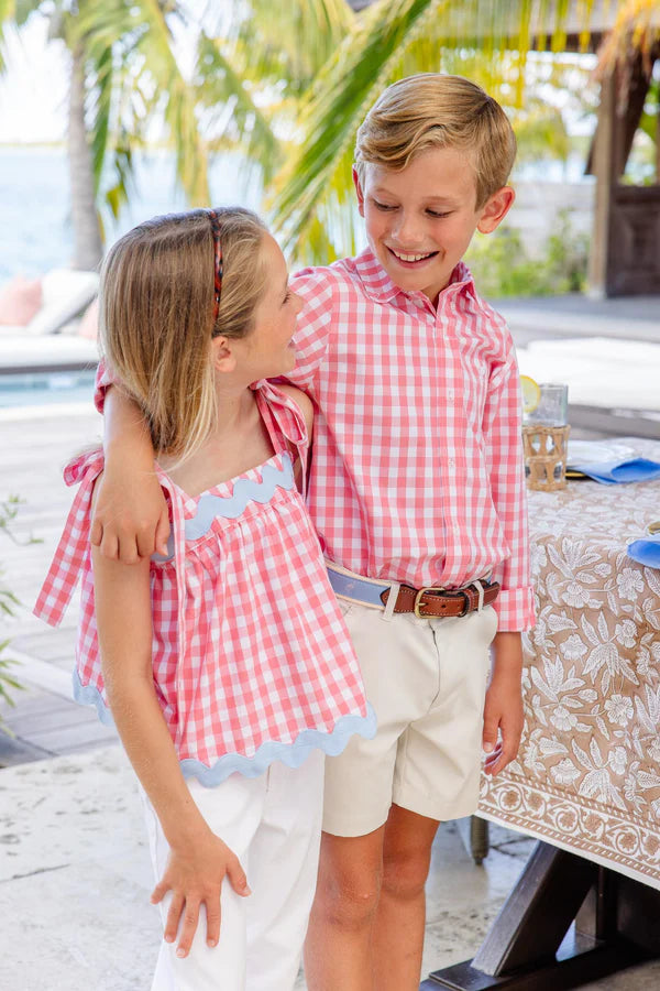 Parrot Cay Coral Check Tyler Tie Top
