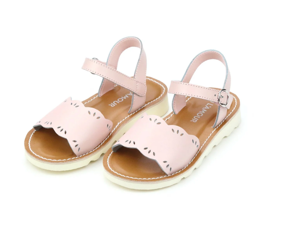 Ella Scalloped Sandal-White & Pink