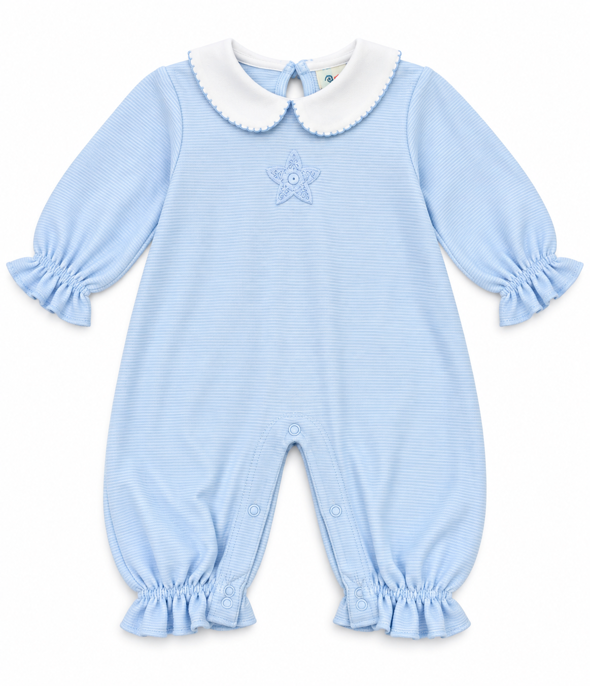 Light Blue Stripe Crochet Star Girl Romper