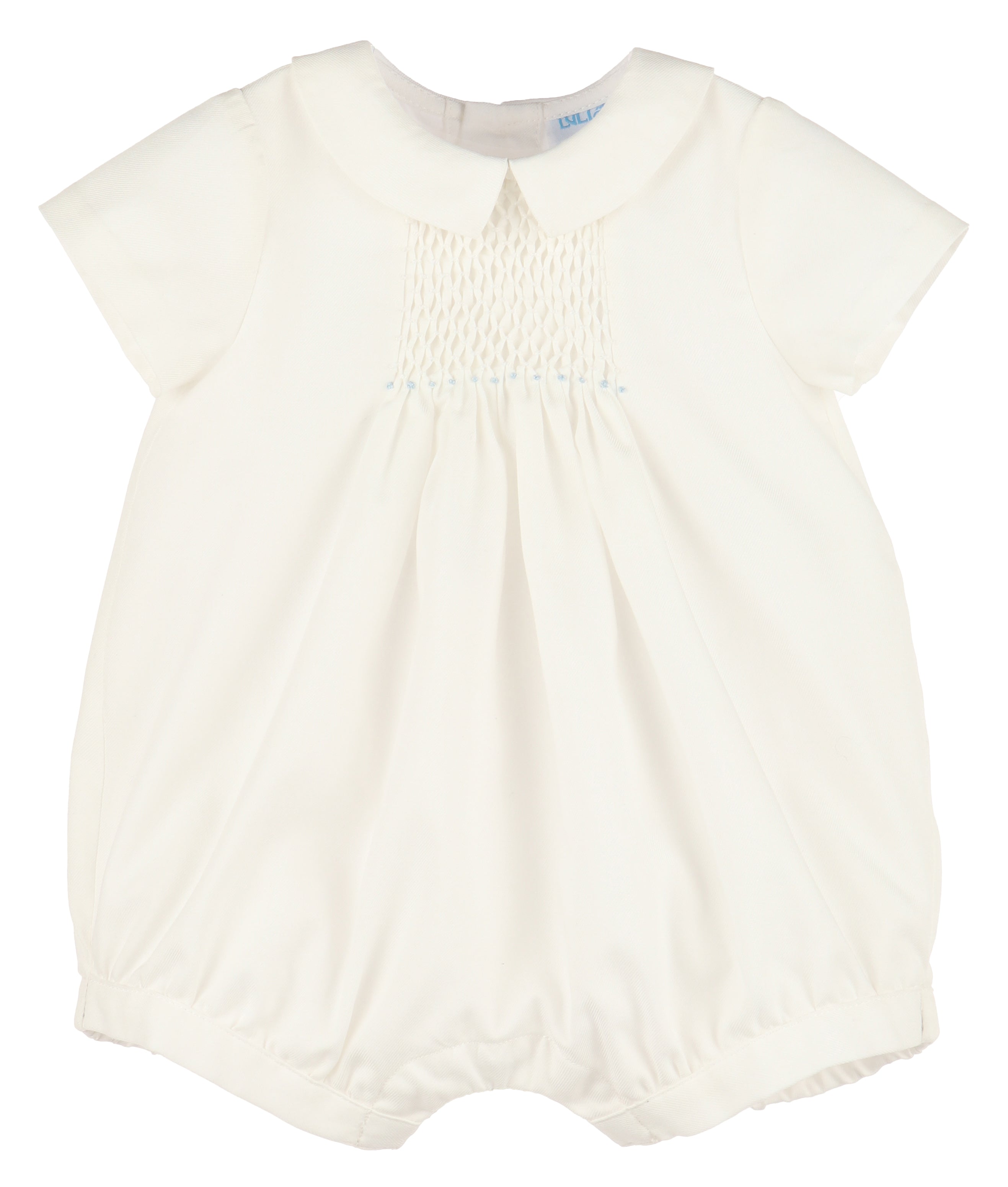 White w/ Small Blue Stitching Honeycomb Smocked Boy Bubble