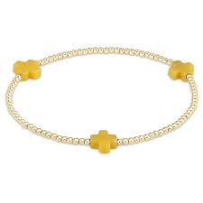 E Newton Signature Cross Gold Pattern 2mm Bead Bracelet-Canary